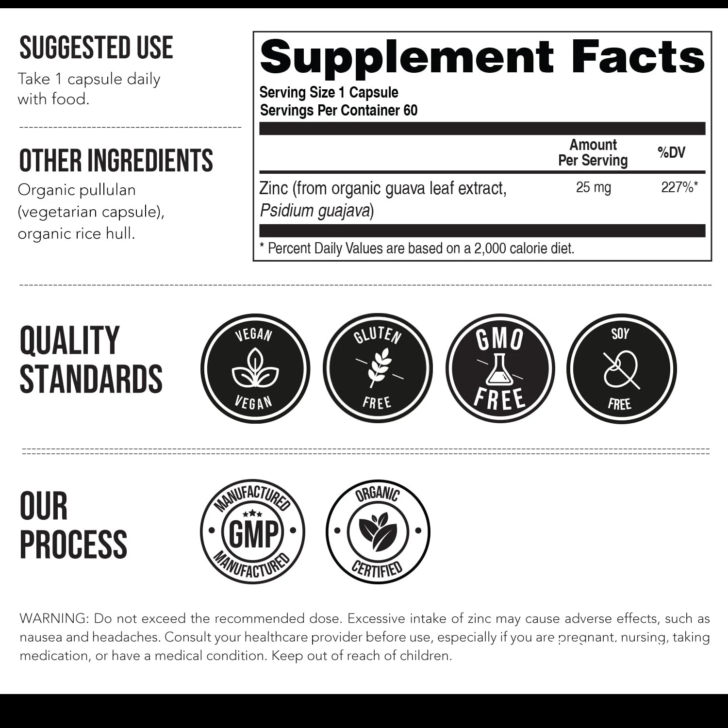 Organic Zinc 25 mg | Whole Food zinc Supplements | Derived from Organic Fruit, Elemental Zinc - Water Extracted, Vegan, GMO-Free - Essential Mineral, Antioxidant, Immune Support, Skin - 60 Servings - Image 2