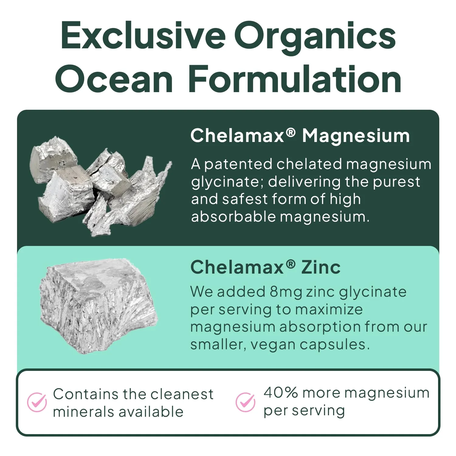Organics Ocean Pure Magnesium Glycinate with Zinc - Maximum Strength Chelated Magnesium Supplement for Women and Men for Muscle Cramps and Sleep Support - 3 Bottles - Image 5