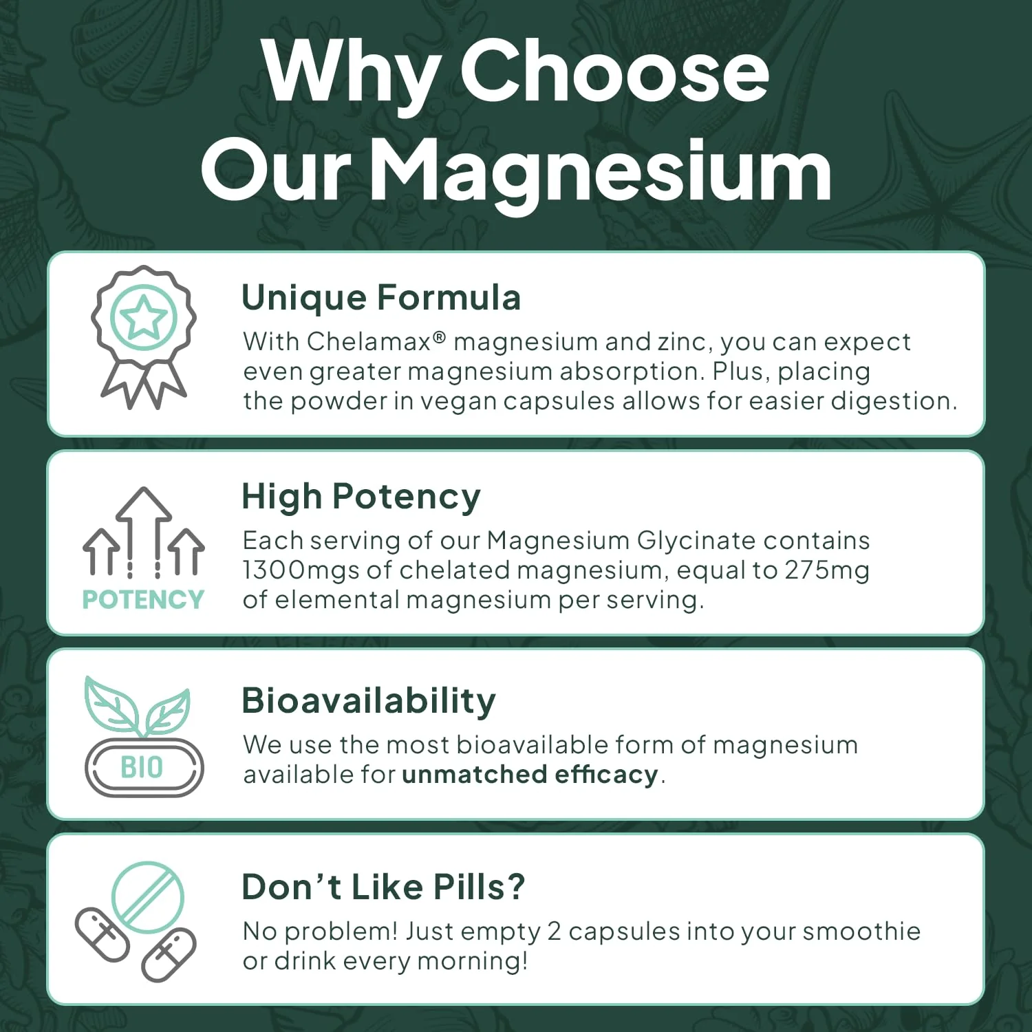 Organics Ocean Pure Magnesium Glycinate with Zinc - Maximum Strength Chelated Magnesium Supplement for Women and Men for Muscle Cramps and Sleep Support - 3 Bottles - Image 6