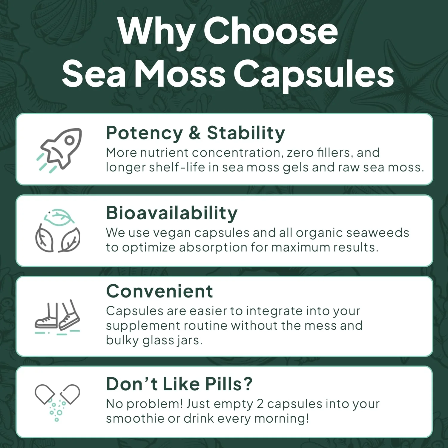 Organics Ocean Wild Sea Moss Capsules - 100% Organic Irish Sea Moss with Organic Chlorella, Bladderwrack and Vitamin D for Energy, Lung Health and Thyroid Support for Women and Men - 60 Capsules - Image 3