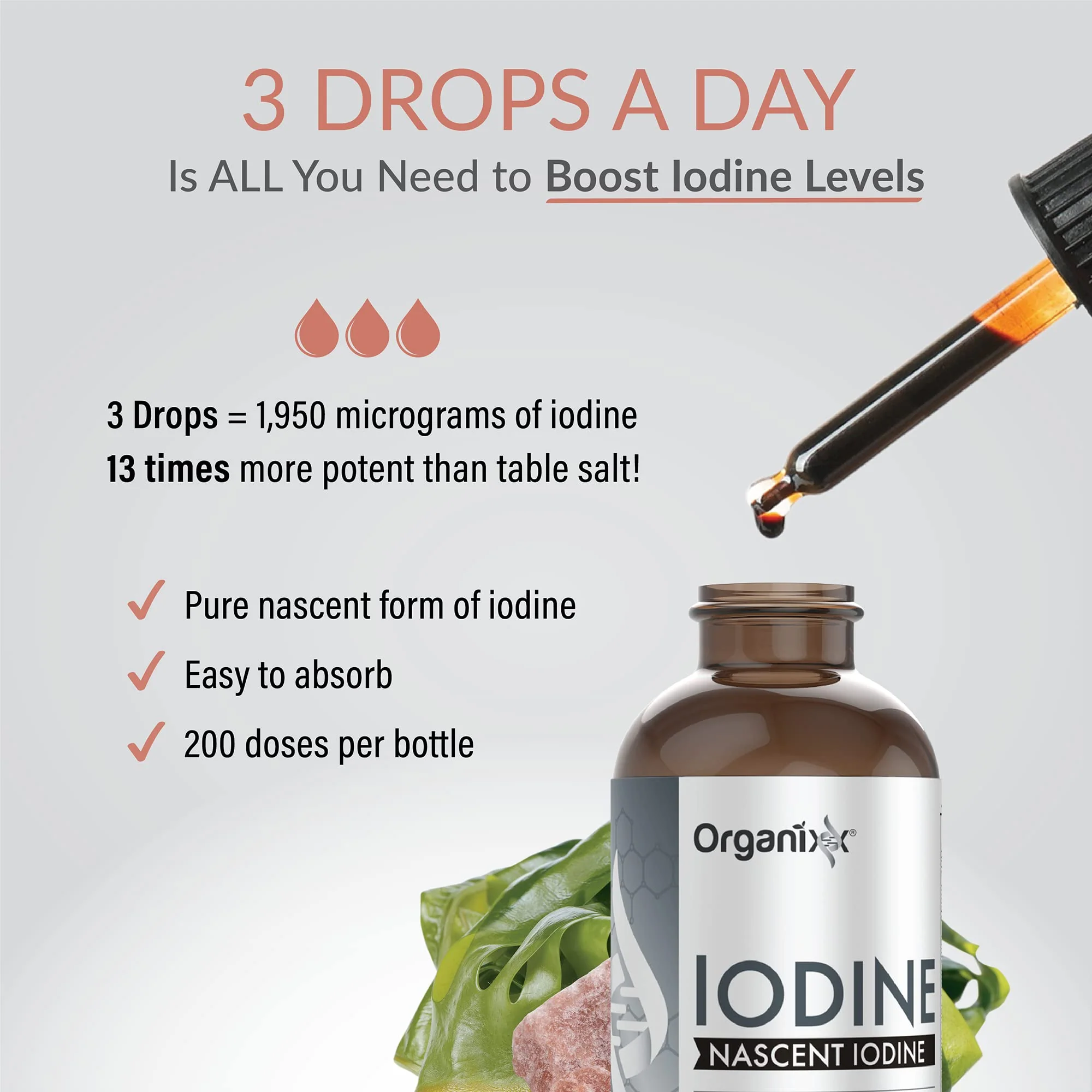 Organixx Pure Liquid Iodine Supplement Solution for Thyroid Support, Organic Drops to Support Healthy Iodine Function & Levels, Energy Levels, Hair & Skin Health, Vegan, Unflavored, 1 fl oz - Image 6