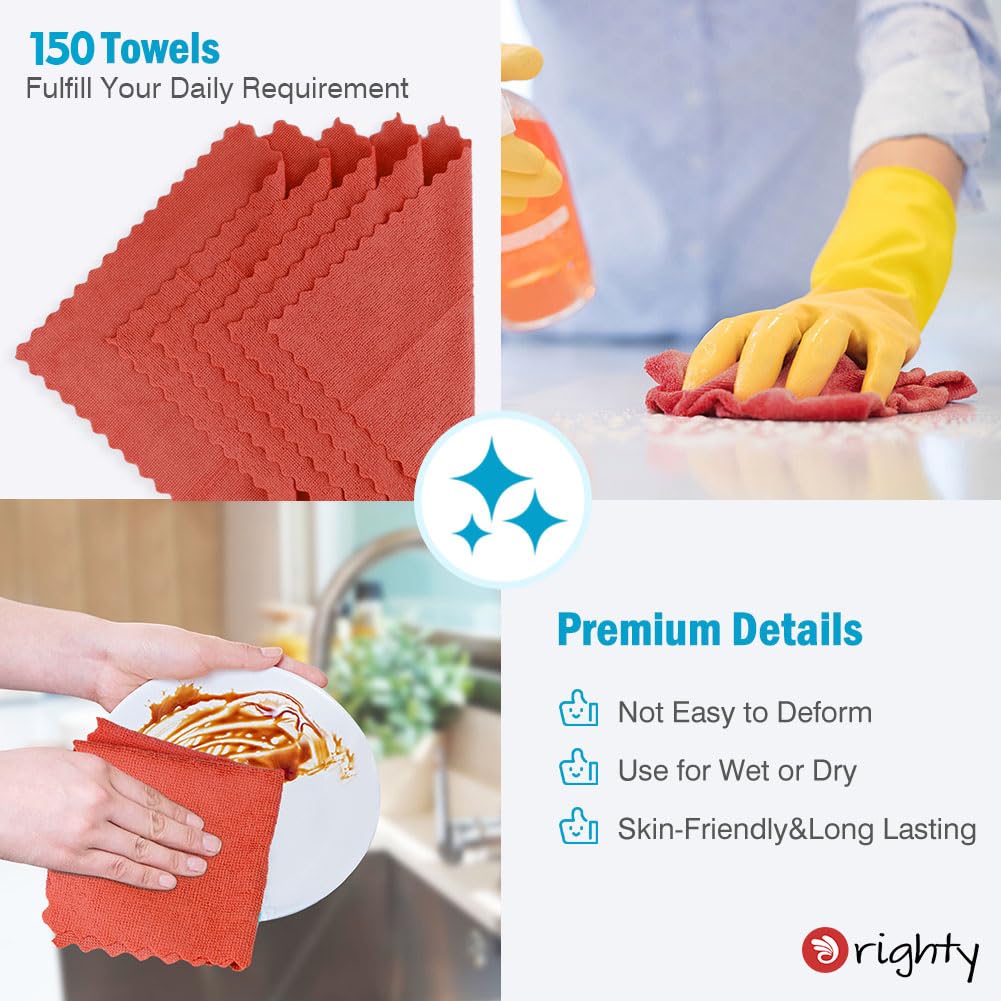 Orighty Cleaning Cloths Bulk, 150 Pack Shop Rags Reusable, Multi-Purpose Shop Towels for Cars, Microfiber Cleaning Rags for Automotive, Mechanic, Kitchen, Lint Free Towels 11.5’’ x 11.5’’, Red - Image 4