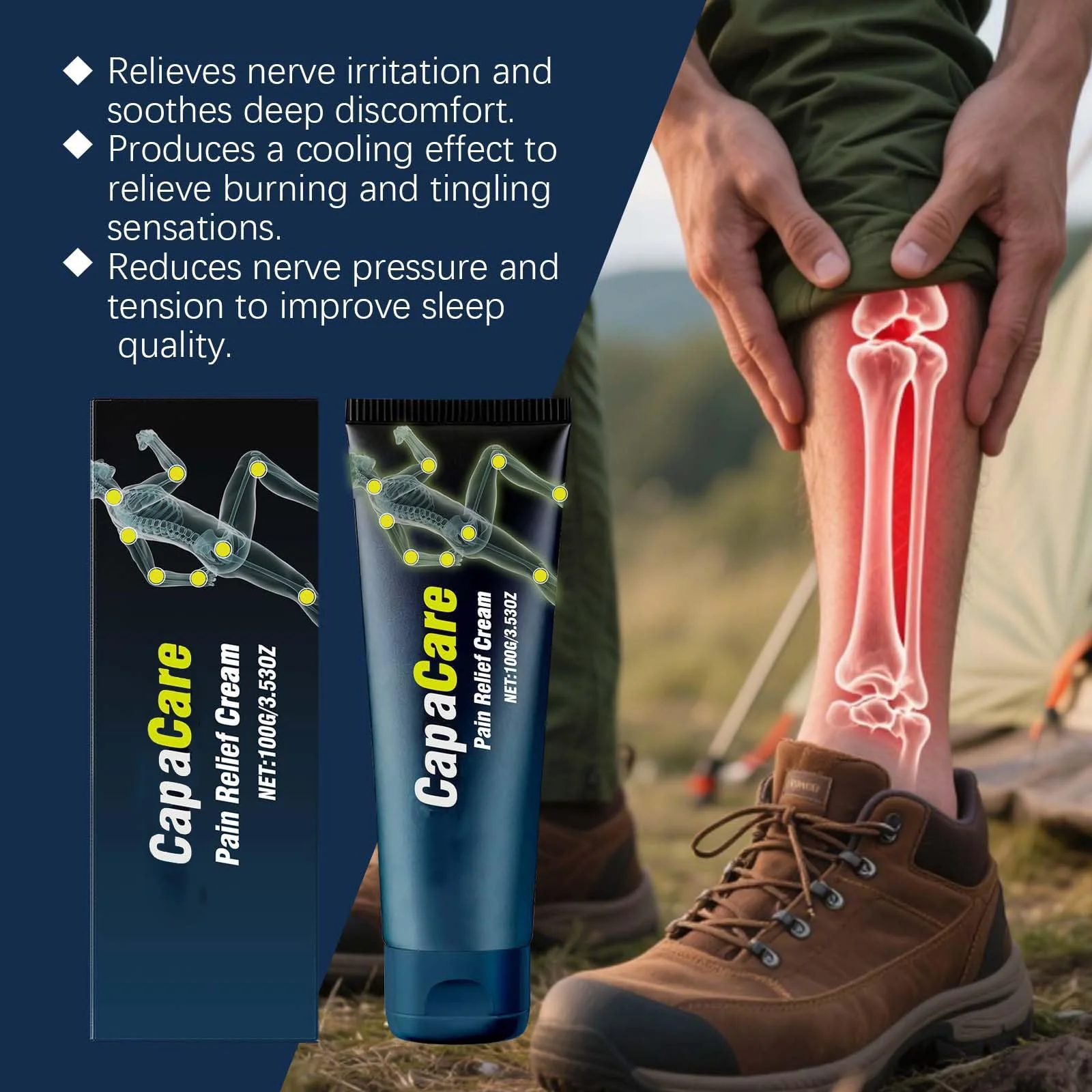 Original Capacare Neuropathy Relief Cream, Neurosoothe Formula Nerve Cream, Contains Capsaicin, Arnica, Menthol, Msm, and Glucosamine, Suitable for Feet, Hands, Legs, Muscles, Joints and Waist 100g - Image 7