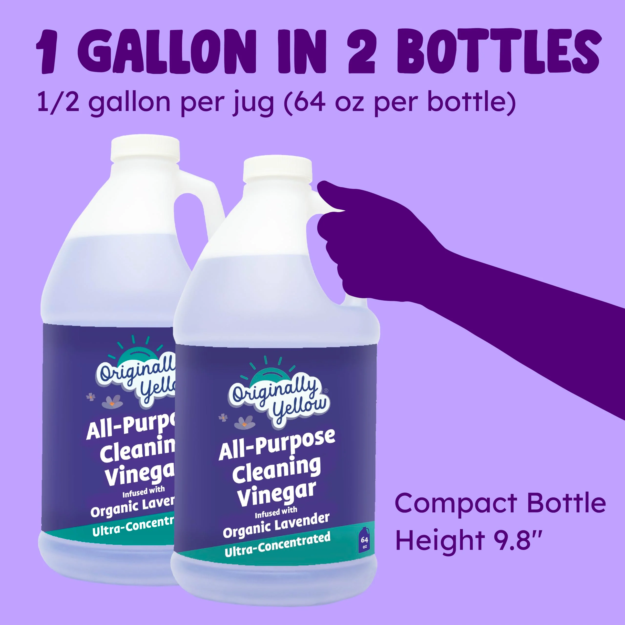 Originally Yellow Lavender White Vinegar For Cleaning Purpose | USA Made All Purpose Cleaner | Use as Glass, Kitchen & Floor Cleaner | Plant Derived Cleaning Vinegar 1 Gallon in 2 pack | 128 Oz - Image 6
