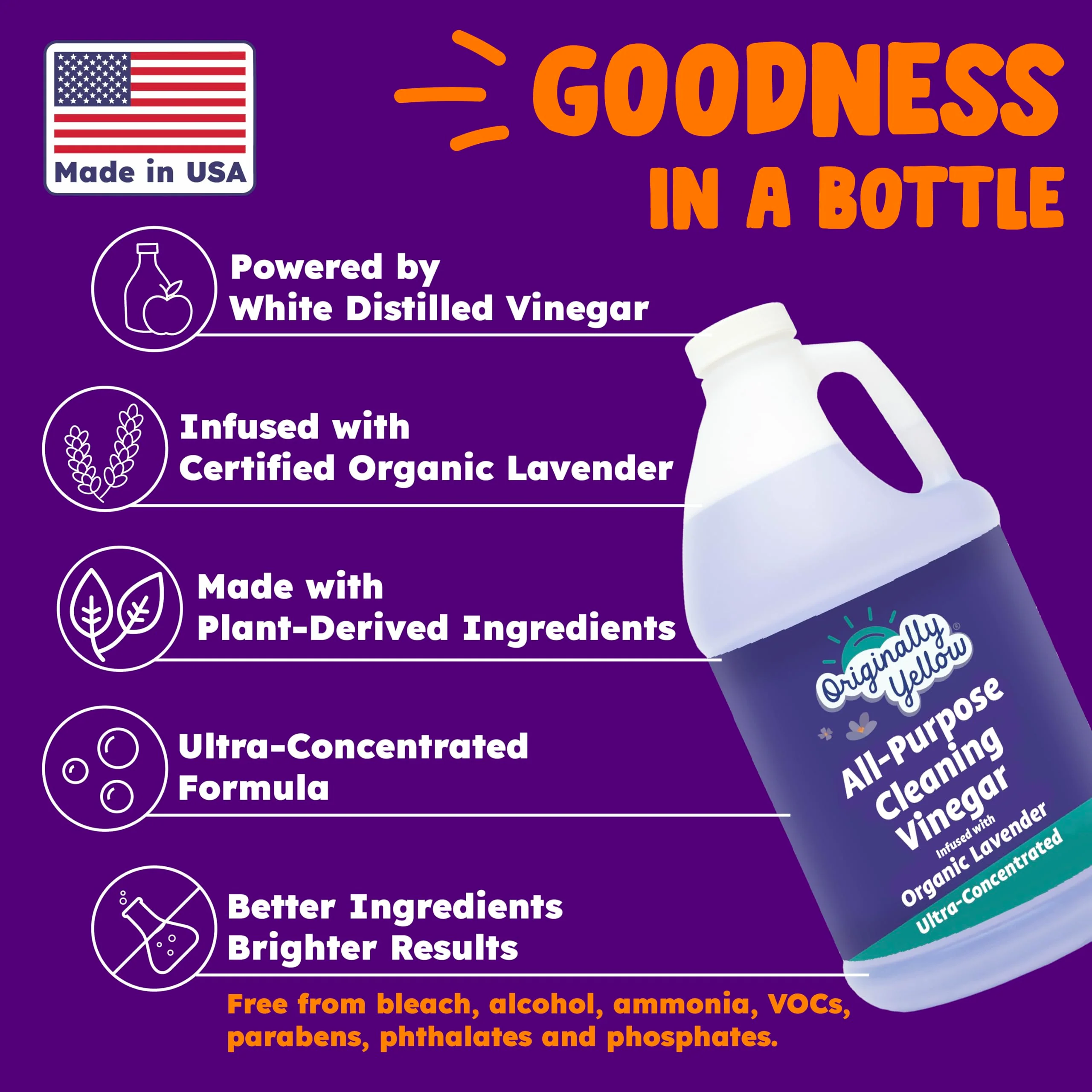 Originally Yellow Lavender White Vinegar For Cleaning Purpose | USA Made All Purpose Cleaner | Use as Glass, Kitchen & Floor Cleaner | Plant Derived Cleaning Vinegar 1 Gallon in 2 pack | 128 Oz - Image 9