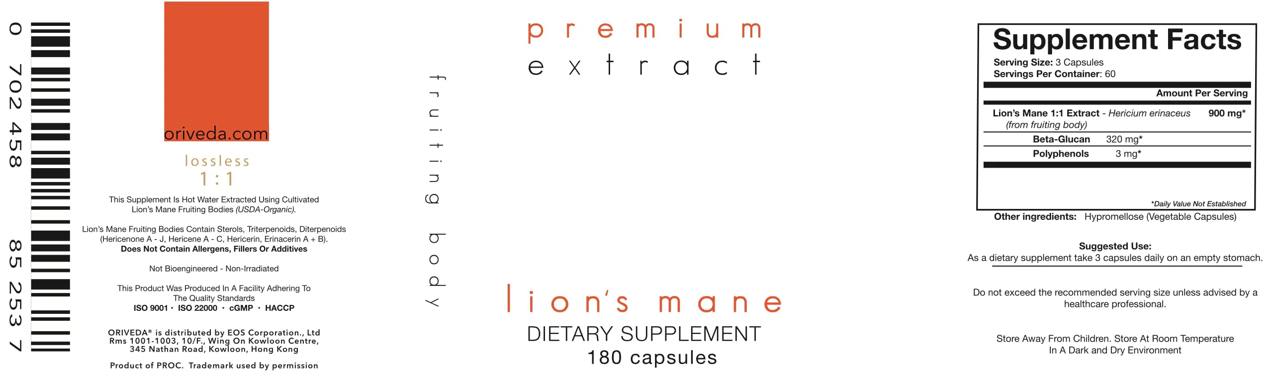 ORIVeDA Lion’s Mane Organic Mushroom Extract 2-Pack - Fruiting Body 180 v-caps, Pure Mycelium 180 v-caps • Supports The Brain and Nervous System - Image 5