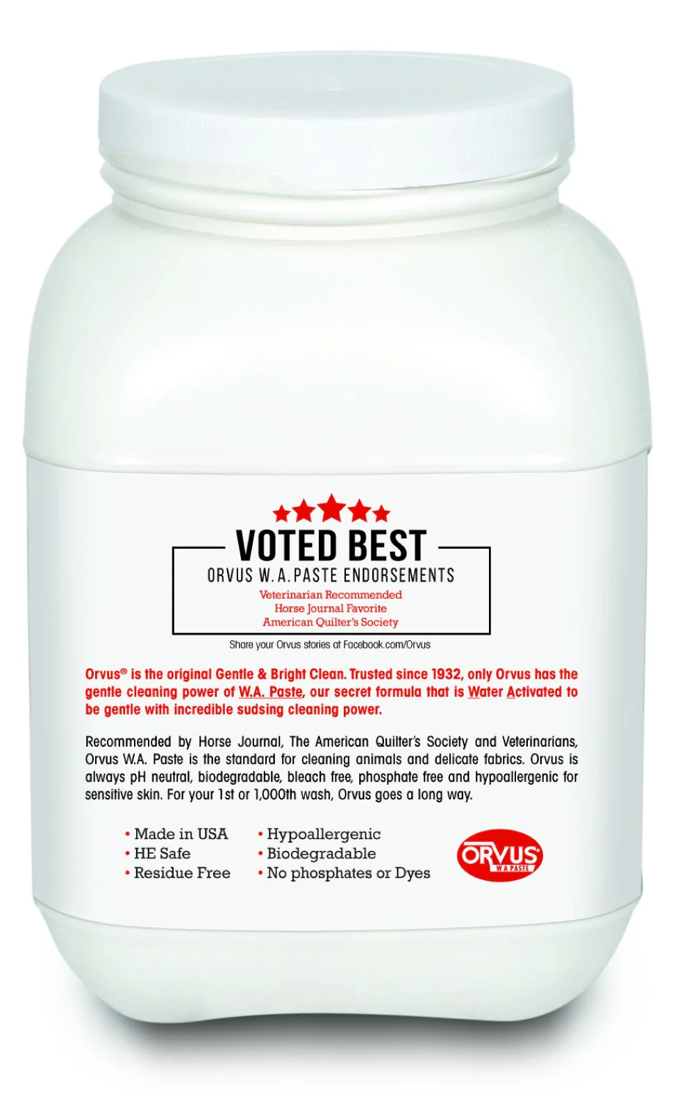 Orvus WA Paste Cleaner - 120oz.- Horse, Livestock and Dog Shampoo - Quilt, Fine Linen Detergent/Cleaner - Image 4