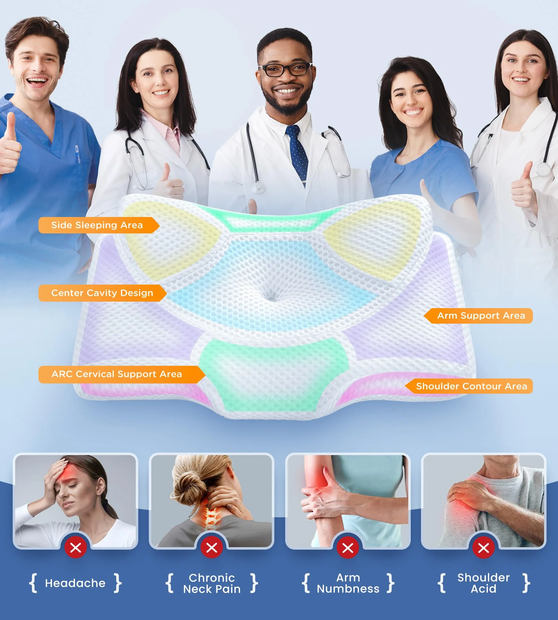 Osteo Cervical Pillow for Neck Pain Relief, Hollow Design Odorless Memory Foam Pillows with Cooling Case, Adjustable Orthopedic Bed Pillow for Sleeping, Support for Side Back Sleepers - Image 3