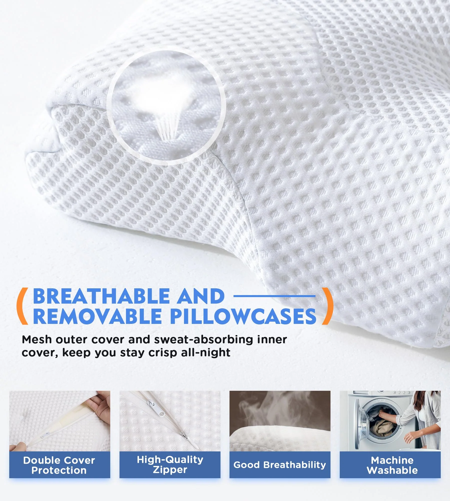 Osteo Cervical Pillow for Neck Pain Relief, Hollow Design Odorless Memory Foam Pillows with Cooling Case, Adjustable Orthopedic Bed Pillow for Sleeping, Support for Side Back Sleepers - Image 6