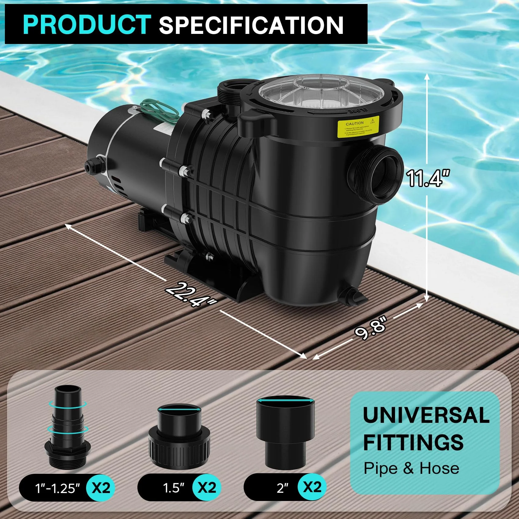 Oswerpon Pool Pump Above Ground/Inground, 1.5 HP 6600GPH Powerful Selfpriming Pool Pumps for 15,000-31,000 Gallons Pools, Dual Voltage Swimming Pool Pump with Strainer Basket & Drain Plug - Image 3
