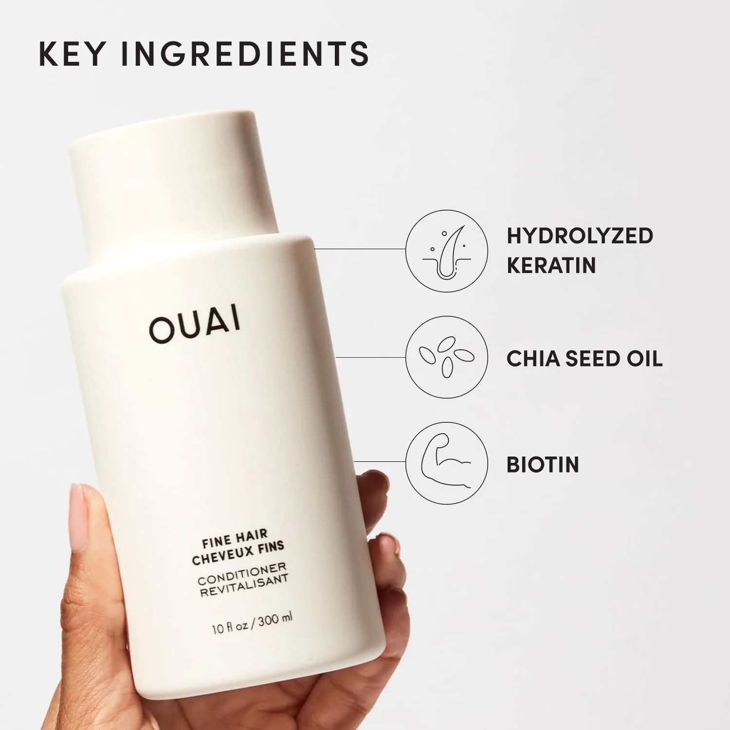OUAI Fine Hair Conditioner Refill - Volumizing Conditioner Made with Keratin, Biotin and Chia Seed Oil - Adds Softness, Bounce and Volume - Free from Parabens, Sulfates, and Phthalates - 946ml - Image 6