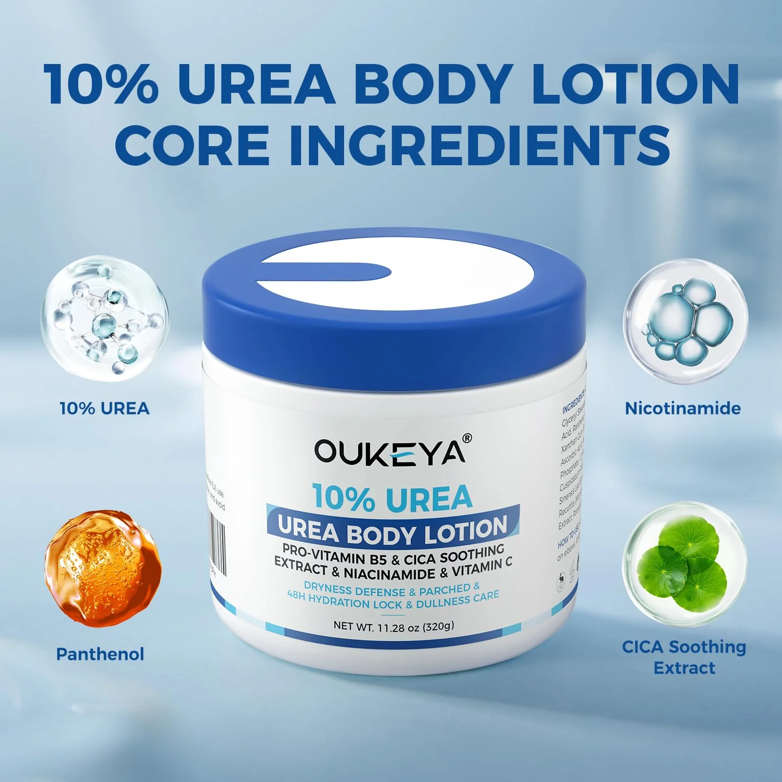 OUKEYA Urea Cream for Dry Chapped Skin with 10% Urea Deep Moisturizer Body Lotion, Softens & Soothes Hands Elbows Feet Hydrates Locks in Moisture, Fast Absorbing & Non-Greasy, 11.28 oz Large Capacity - Image 8