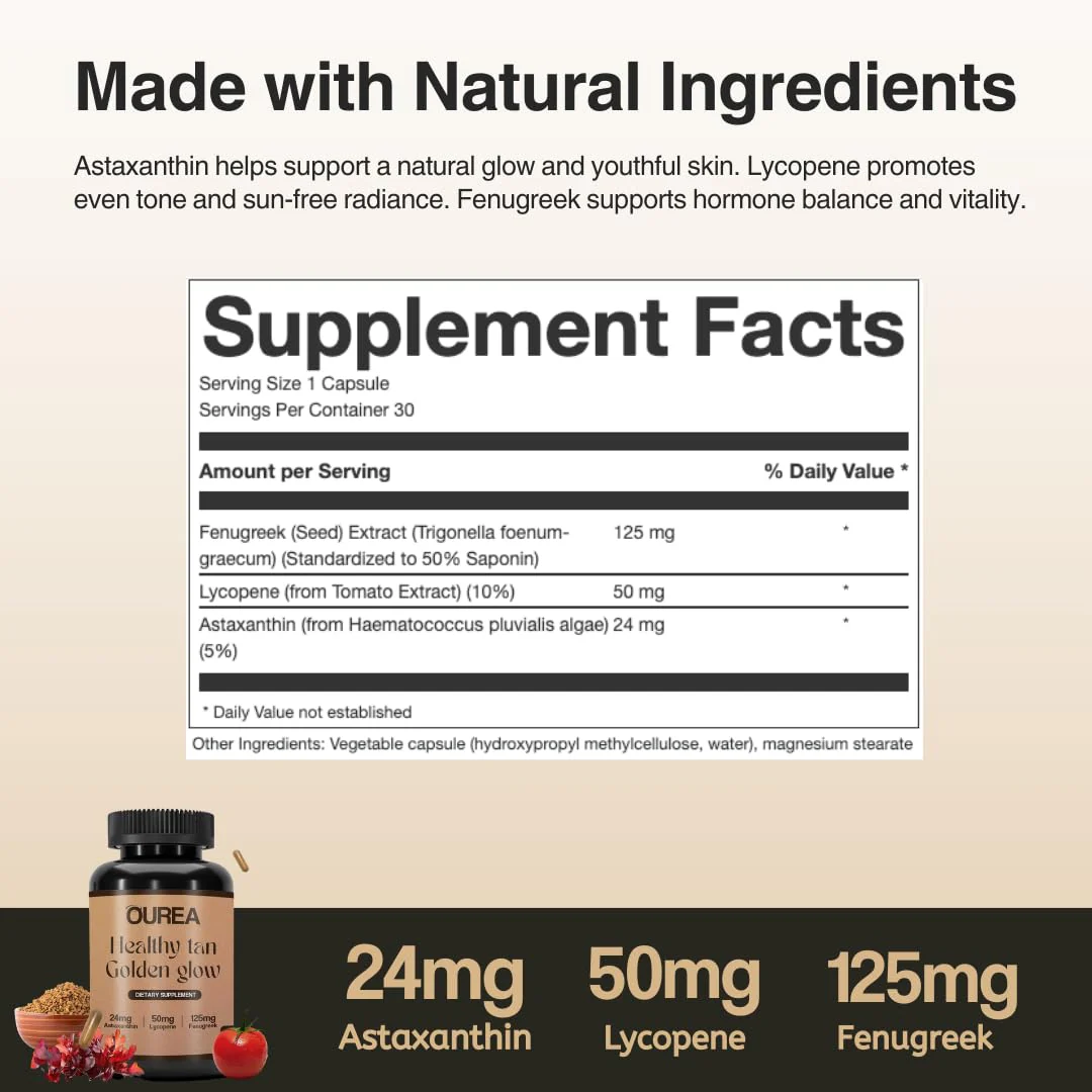 Ourea Carotenoid Golden Glow Tanning Pills (30 Capsules) Tan Pills for Men and Women Supplements - 3 in 1 Blend - Enhance Skin Tone & Support Wellness - Supplement for Adults - Image 3