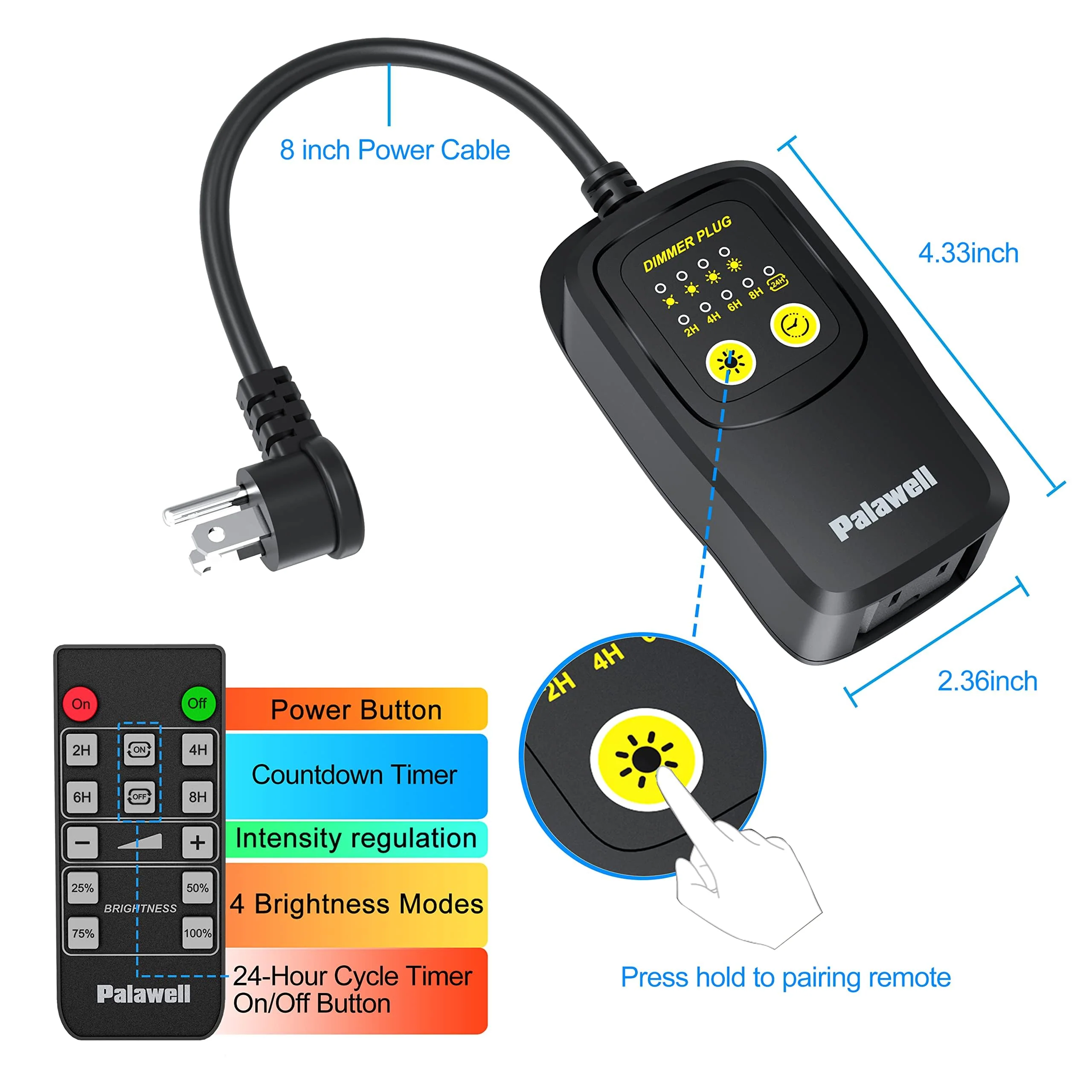Outdoor Dimmer for String Lights, 560W Outdoor Dimmer Plug with Timer, IP65 Weatherproof Plug-in Dimmer Switch, 100FT Wireless Remote Control Dimmer for Led Lights or Lamp Patio, Christmas Lights - Image 2