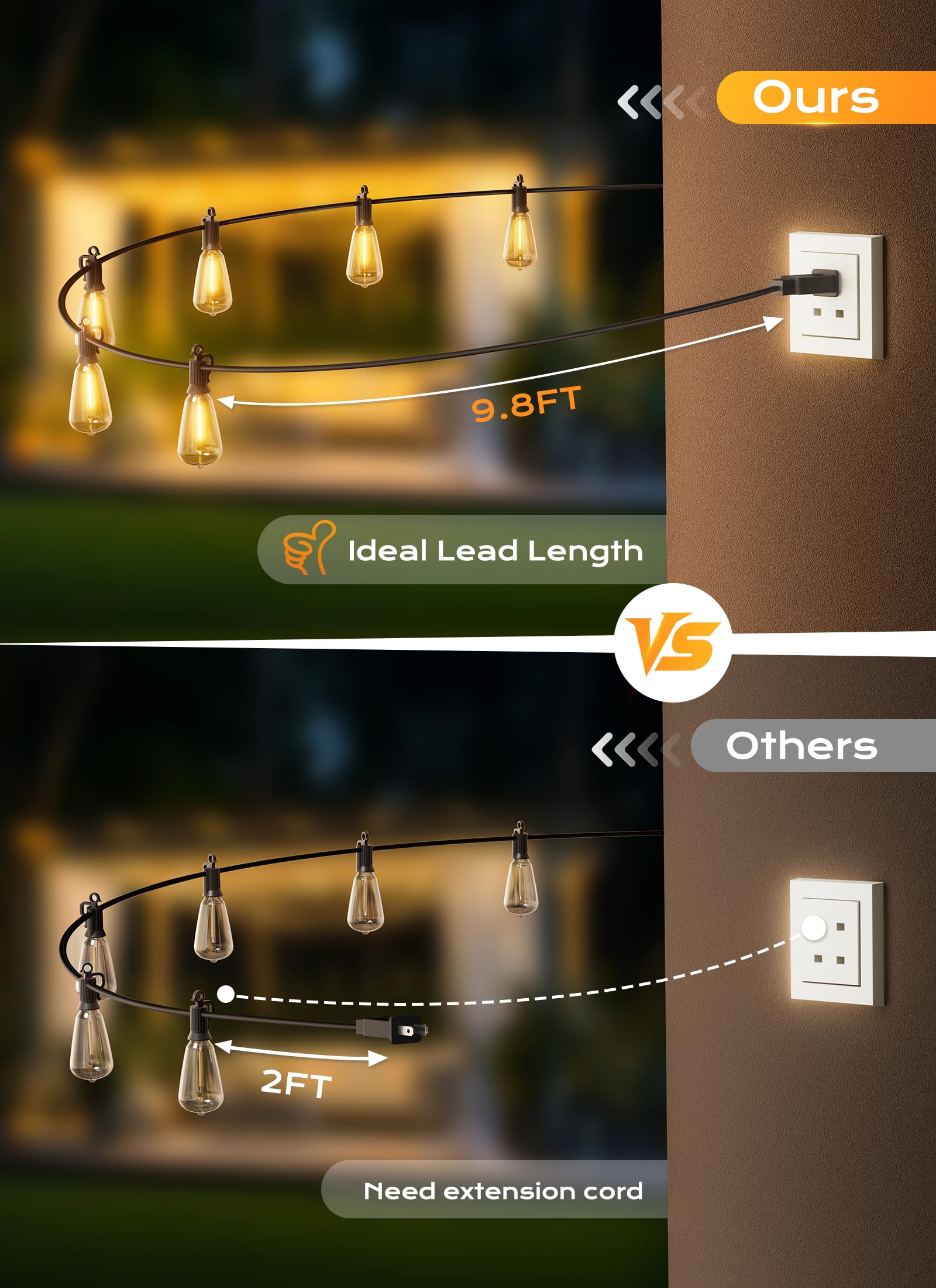 Outdoor-String-Lights-Patio-Lights, 100FT ST38 Shatterproof Dimmable Waterproof Connectable LED Christmas Lights, Hanging Outside Light for Backyard, Porch, Deck, Balcony, Garden, Home Decor - Image 3