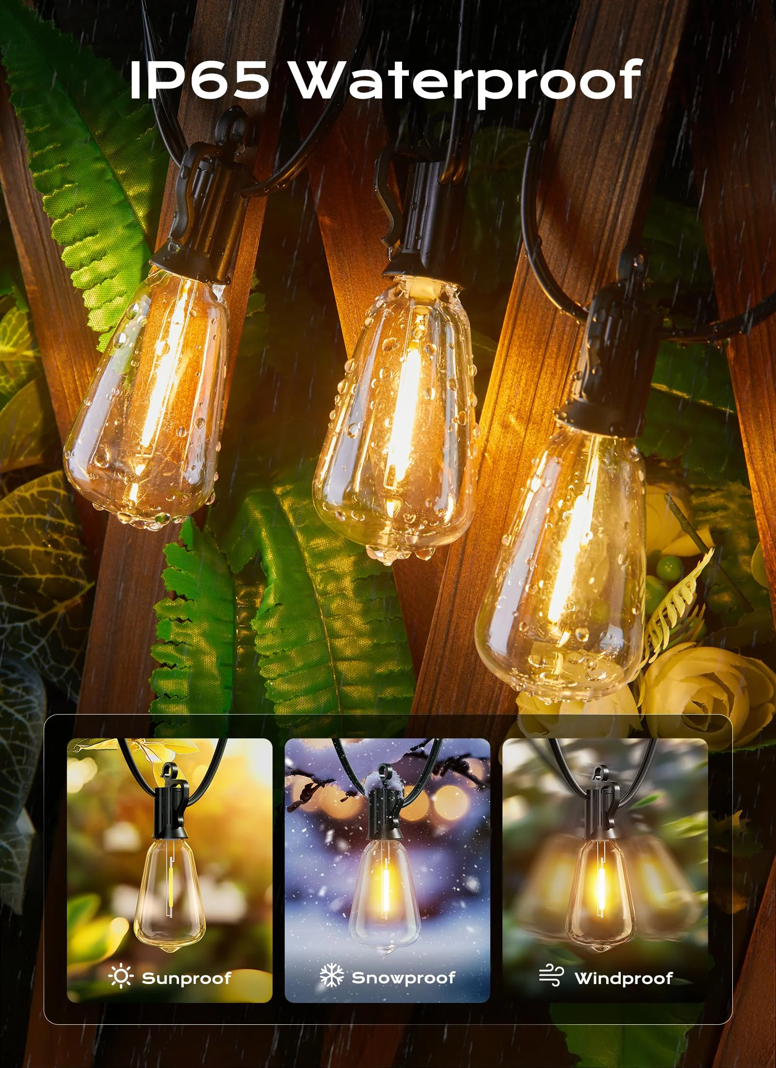 Outdoor-String-Lights-Patio-Lights, 100FT ST38 Shatterproof Dimmable Waterproof Connectable LED Christmas Lights, Hanging Outside Light for Backyard, Porch, Deck, Balcony, Garden, Home Decor - Image 8