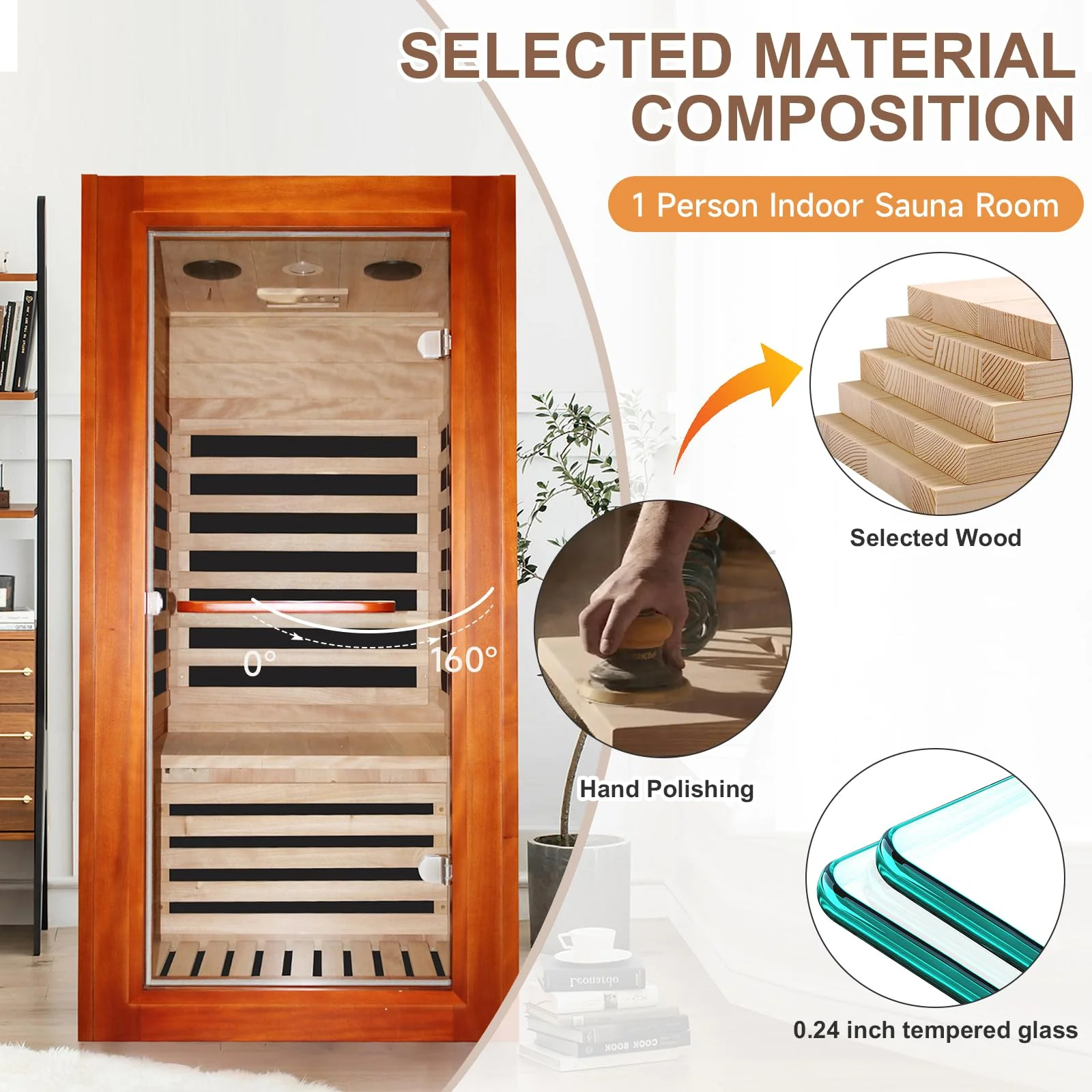 OUTEXER Far Infrared Sauna Home Sauna Spa Room Low-EMF 1020W Indoor Wood Saunas for Home with 7 Color Light 31.5"x31.5"x63" - Image 3