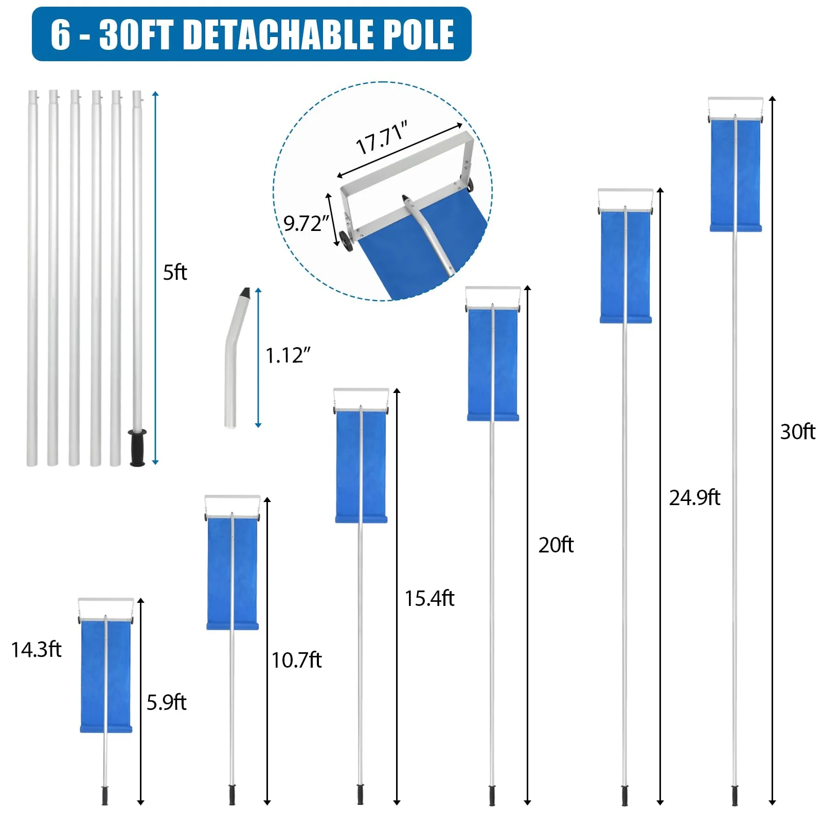 OUTPRIZE Snow Roof Rake, 6-30FT Aluminum Detachable Snow Rake for House Roof with Wheels and Oxford Slide - Image 3