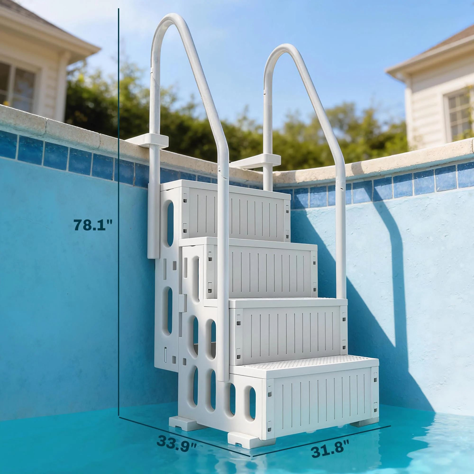 Outsunny 4-Step Swimming Pool Ladder, HDPE with Dual Handrails and Non-Slip Steps for Above Ground Pools, Entry/Exit Ladder, Fits 46.1" - 57.9" High Walls, 396 lbs. Load Capacity White - Image 4