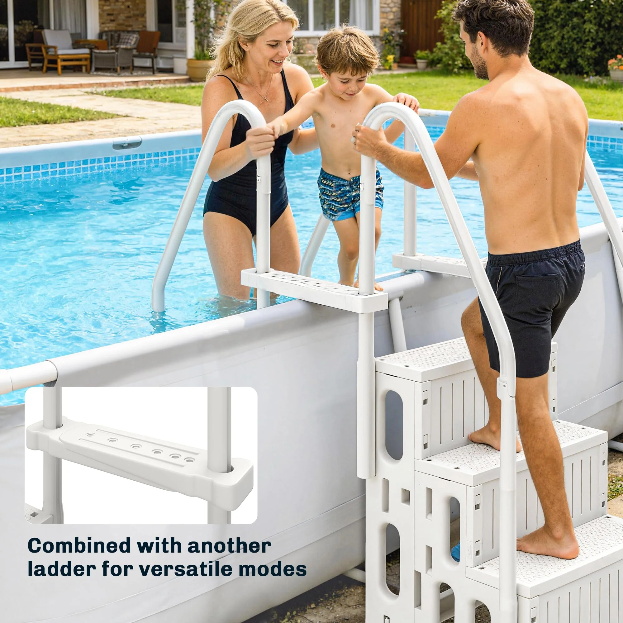 Outsunny 4-Step Swimming Pool Ladder, HDPE with Dual Handrails and Non-Slip Steps for Above Ground Pools, Entry/Exit Ladder, Fits 46.1" - 57.9" High Walls, 396 lbs. Load Capacity White - Image 6