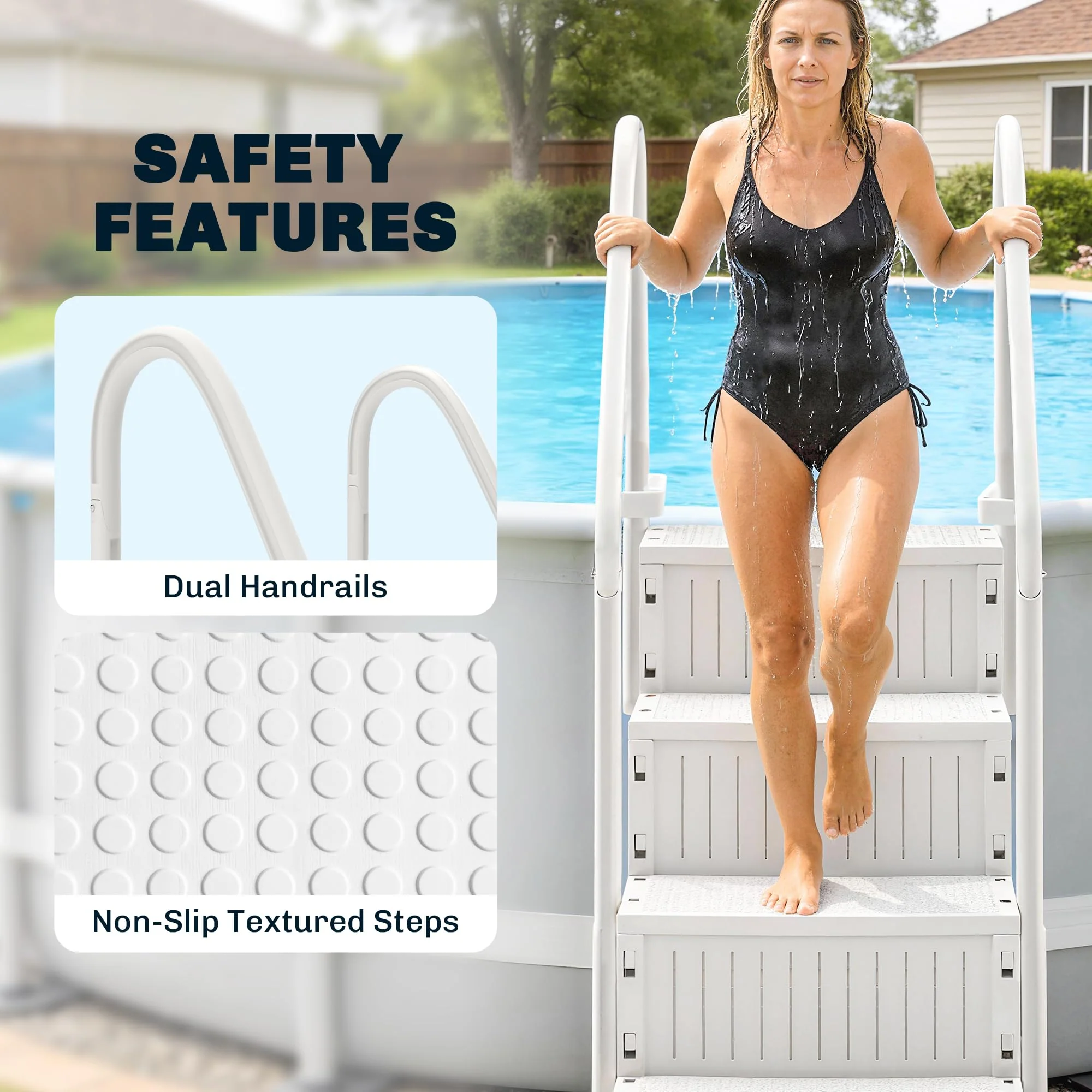 Outsunny 4-Step Swimming Pool Ladder, HDPE with Dual Handrails and Non-Slip Steps for Above Ground Pools, Entry/Exit Ladder, Fits 46.1" - 57.9" High Walls, 396 lbs. Load Capacity White - Image 7