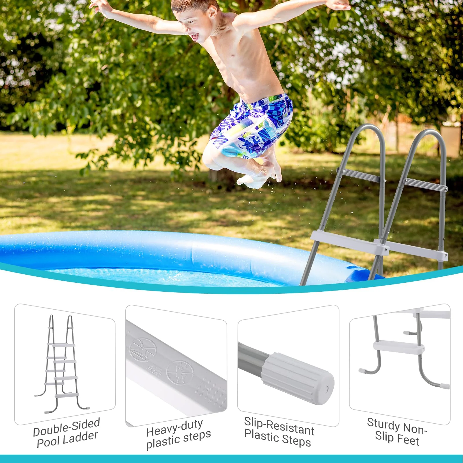 Outvita Metal Frame Above Ground Swimming Pool Entry, 4 Step Exit Ladder for 52" High Wall Pools, 300 Pound Capacity - Image 5