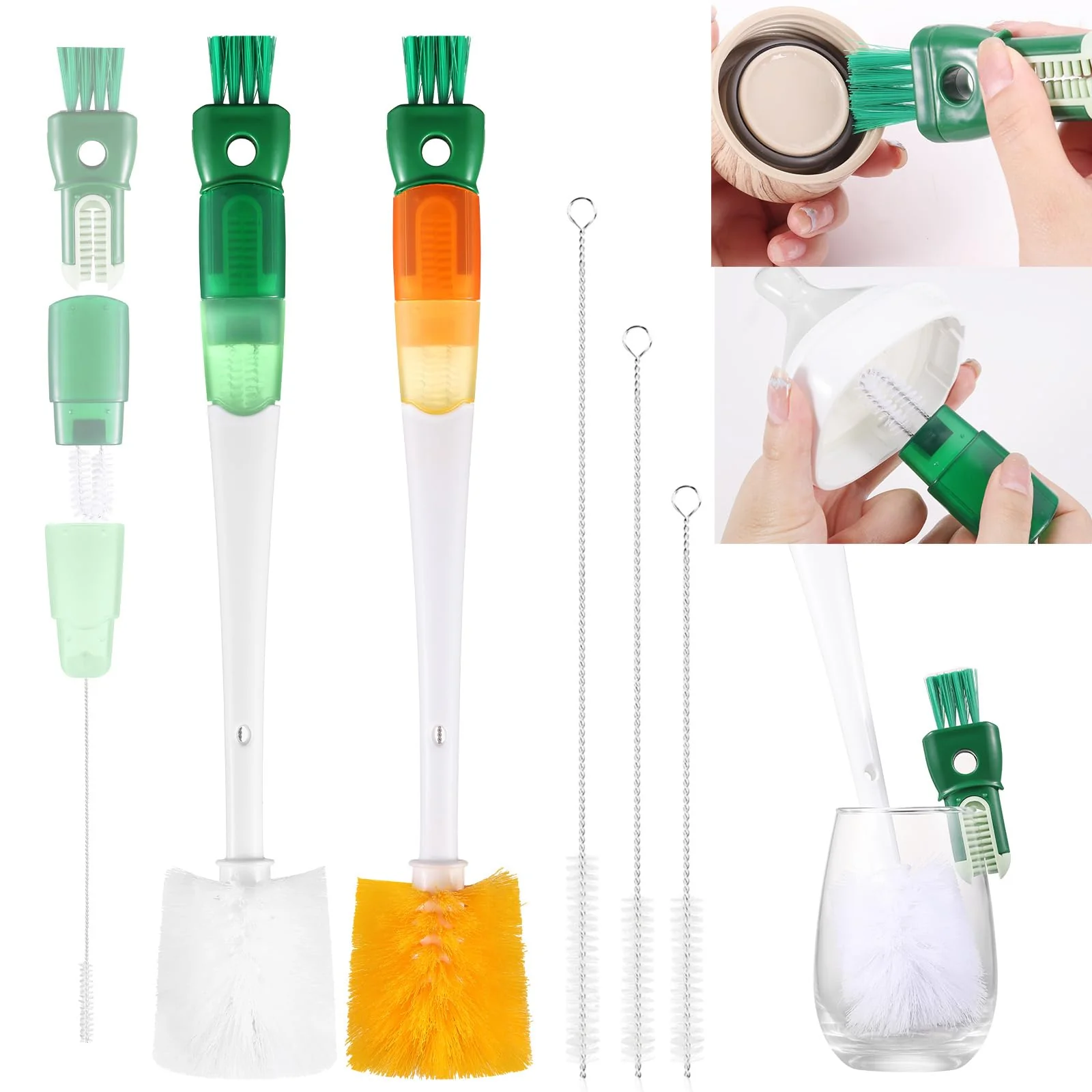 OUTXE 5 Pack Bottle Brush Set, 5-in-1 Multifunctional Water Bottle Cleaning Brush 2 Pack, with Nipple Brush, Detail Brush for Cup Lid Gap, 12" 10" 8" Straw Brush for Stanley Yeti