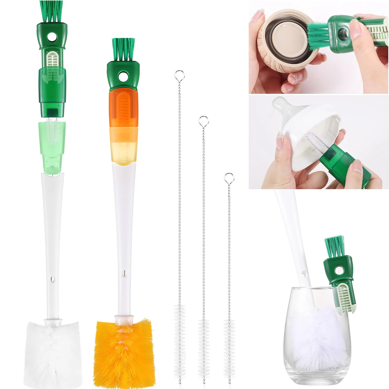 OUTXE 5 Pack Bottle Brush Set, 5-in-1 Multifunctional Water Bottle Cleaning Brush 2 Pack, with Nipple Brush, Detail Brush for Cup Lid Gap, 12" 10" 8" Straw Brush for Stanley Yeti - Image 2