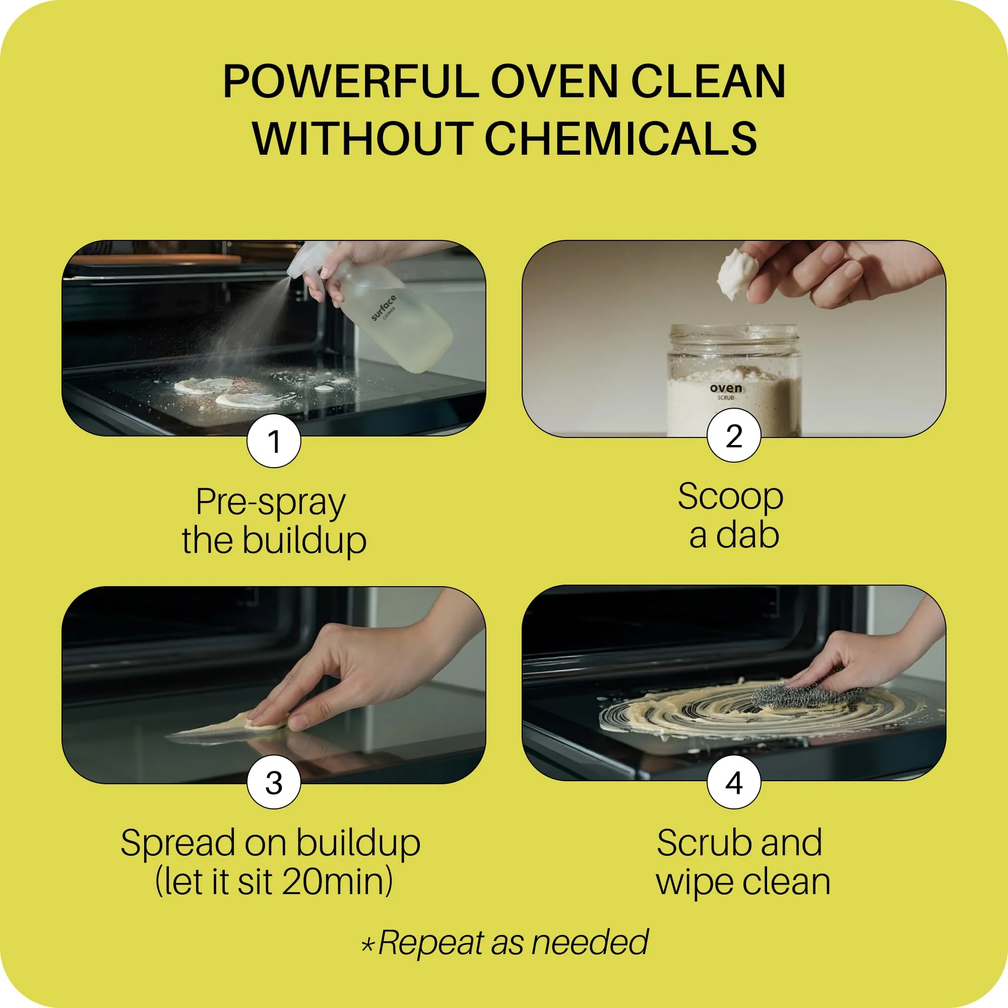 Oven Cleaning Kit: Natural Oven Cleaner and Kitchen Cleaner | Heavy Duty Oven Cleaner & Oven Rack Cleaner Kit | Fume-free & Safe to Clean All Ovens (Unscented) | Refillable Plastic Jar & Bottle - Image 2