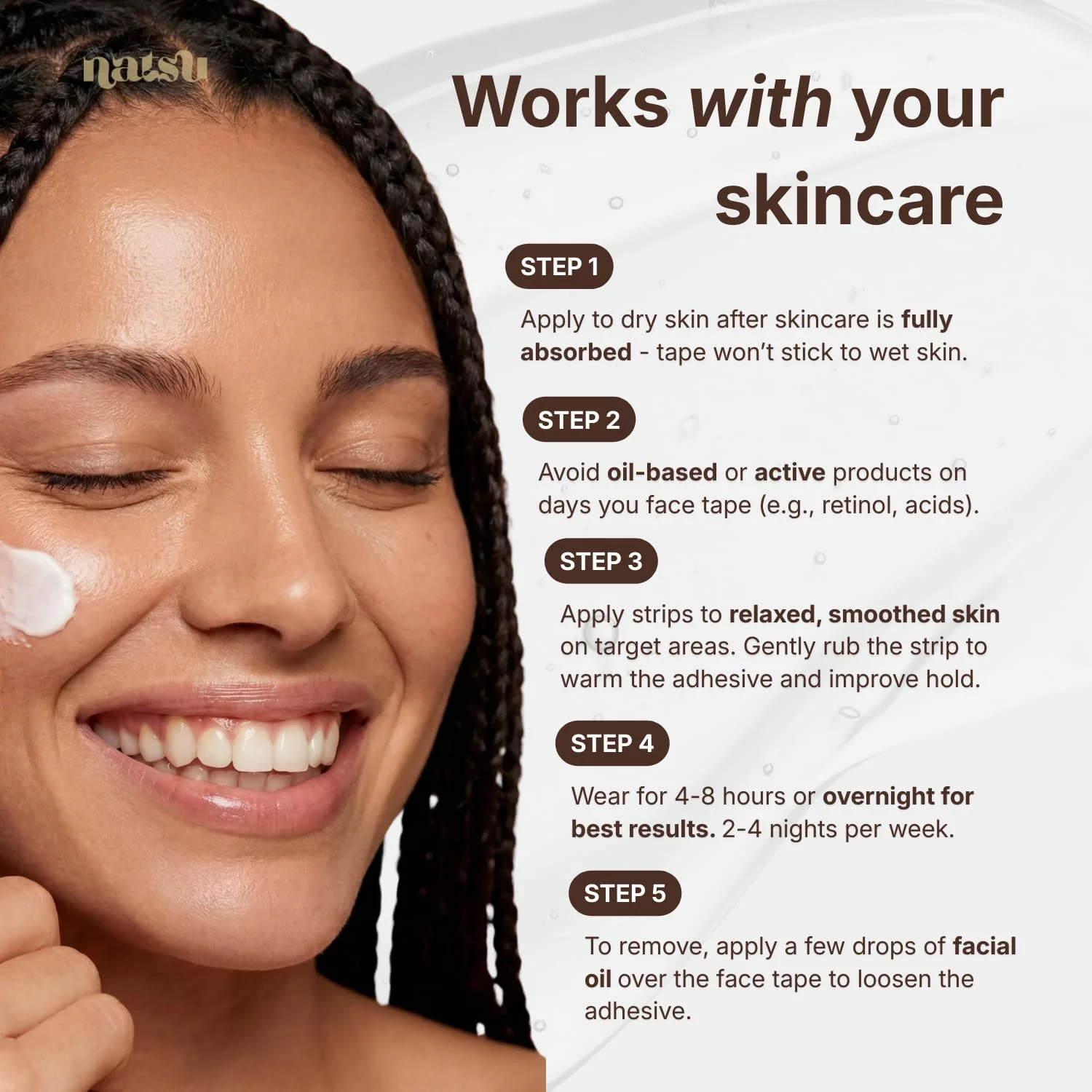 Overnight Anti Wrinkle Patches for Women - Japanese Face Tape for Forehead, Smile Lines - Pre-Cut Kinesiology Face Tape in 2 Sizes - Hypoallergenic, Skin Safe, Latex-Free - 1 Month Supply - Image 5