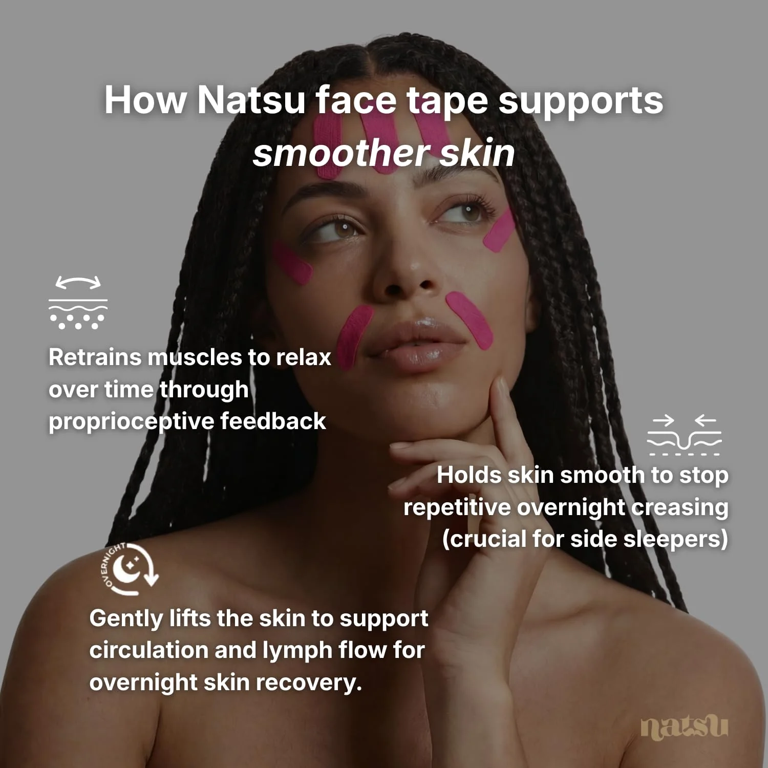 Overnight Anti Wrinkle Patches for Women - Japanese Face Tape for Forehead, Smile Lines - Pre-Cut Kinesiology Face Tape in 2 Sizes - Hypoallergenic, Skin Safe, Latex-Free - 1 Month Supply - Image 9