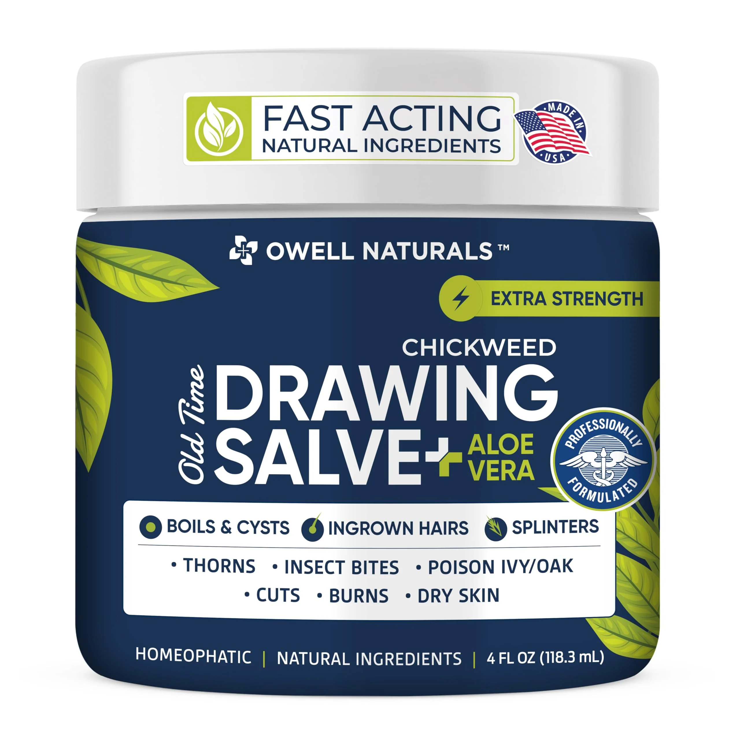 OWELL Naturals Drawing Salve – Fast Acting for Ingrown Hairs, Boils, Bumps, Cysts & Splinters – Clear Non-Staining Formula for Bikini Line, Underarms & Sensitive Skin – 4 oz