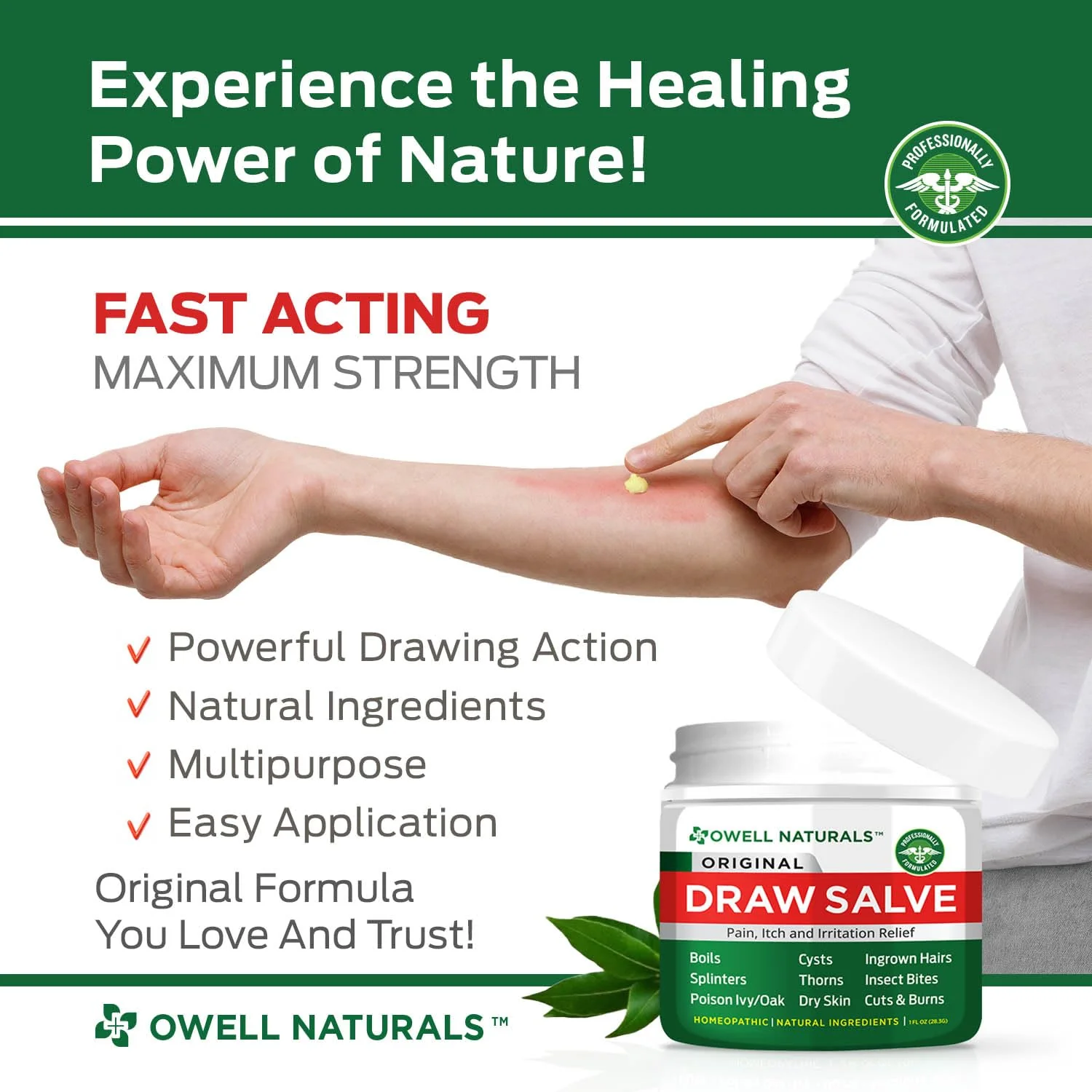 OWELL Naturals Drawing Salve Ointment for Boil & Cyst Removal, Deep Ingrown Hair, Splinter Remover, Bug Spider Bites, Bee Sting, Mosquito Itching, Poison Ivy - Image 3