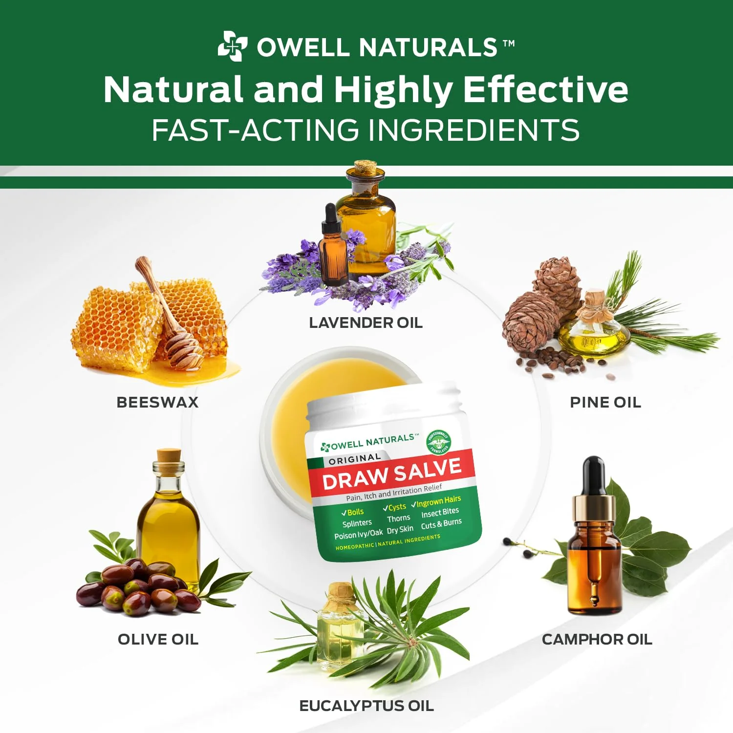 OWELL Naturals Drawing Salve Ointment for Boil & Cyst Removal, Deep Ingrown Hair, Splinter Remover, Bug Spider Bites, Bee Sting, Mosquito Itching, Poison Ivy - Image 4