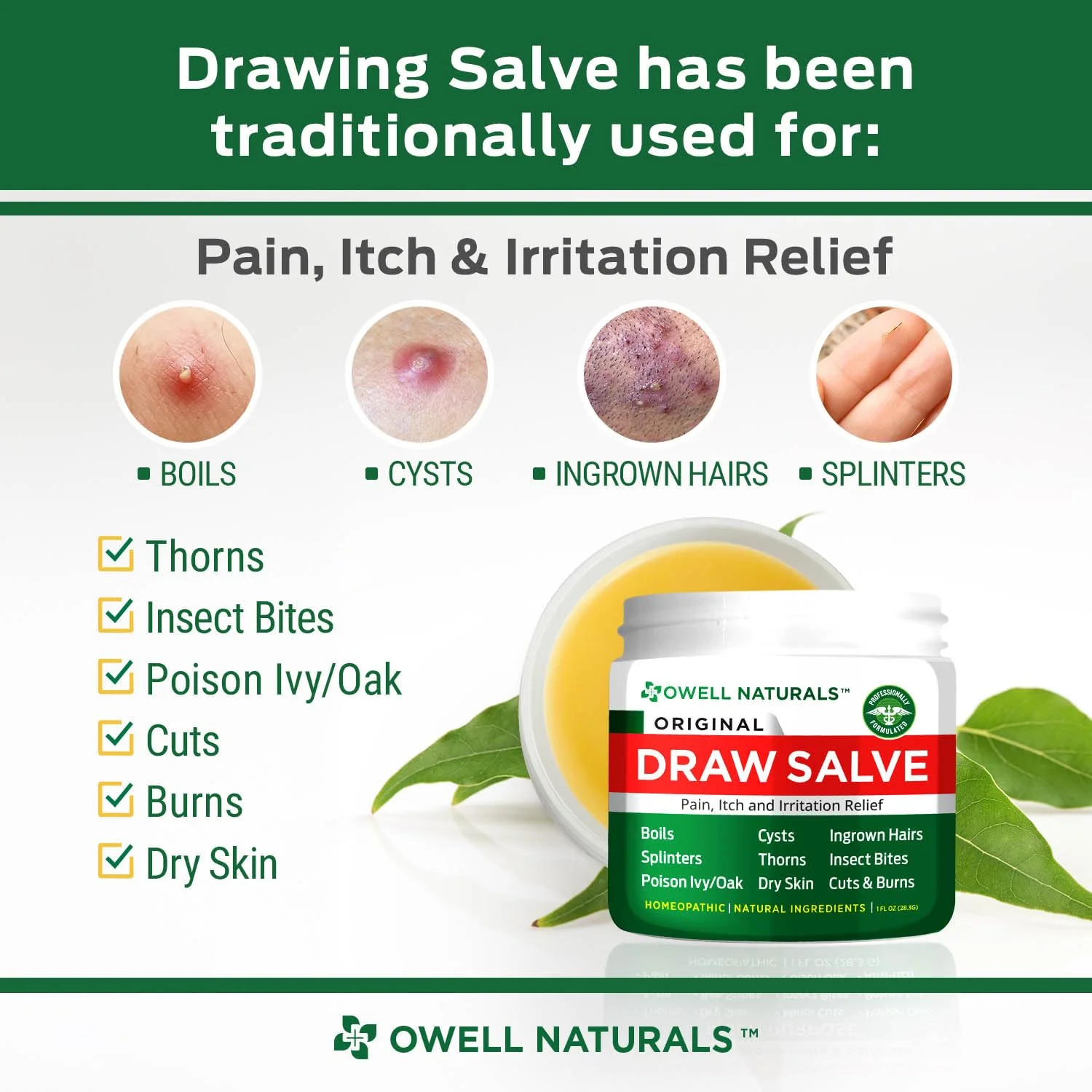 OWELL Naturals Drawing Salve Ointment for Boil & Cyst Removal, Deep Ingrown Hair, Splinter Remover, Bug Spider Bites, Bee Sting, Mosquito Itching, Poison Ivy - Image 2
