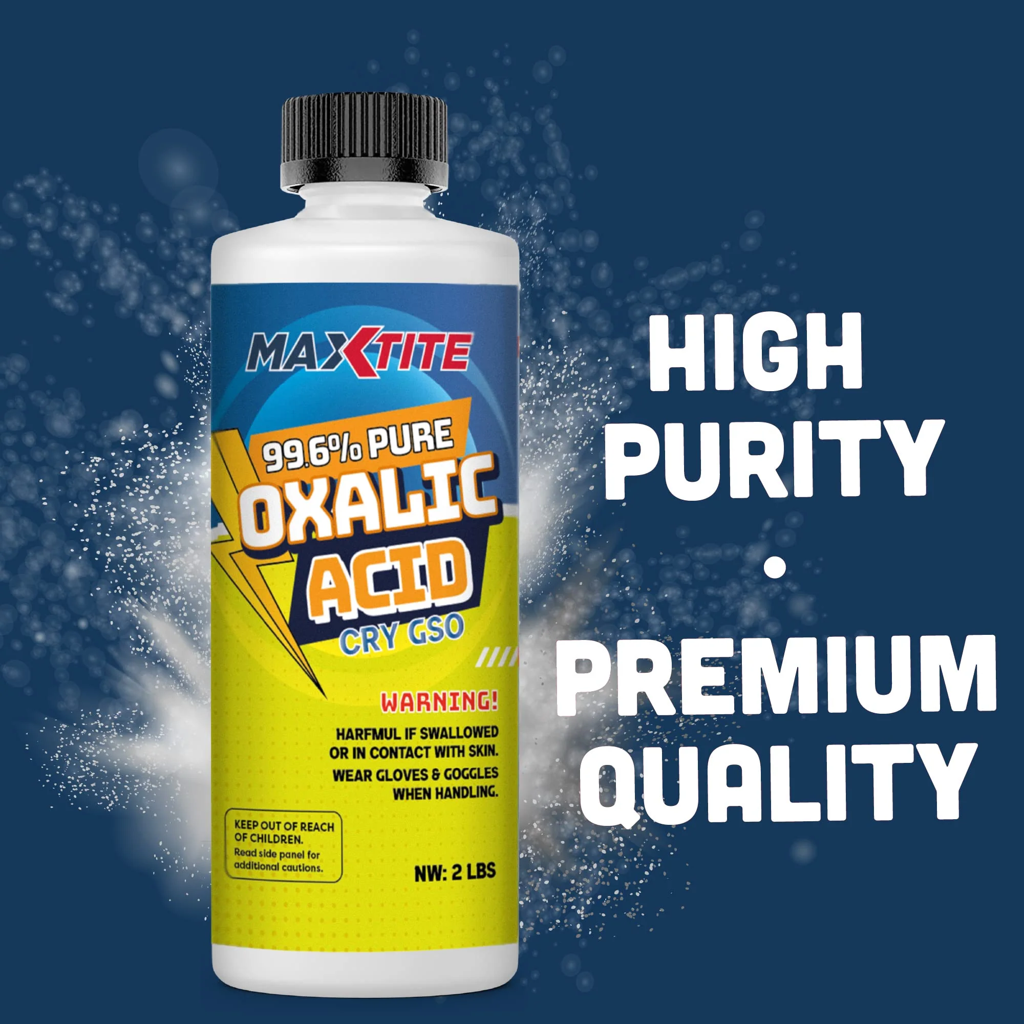 Oxalic Acid (8 lbs) 99.6% Pure - Metal & Wood Cleaning and Bleaching, Rust Removal (C2H2O4) - HDPE Container w/Resealable Child Resistant Cap - Image 2