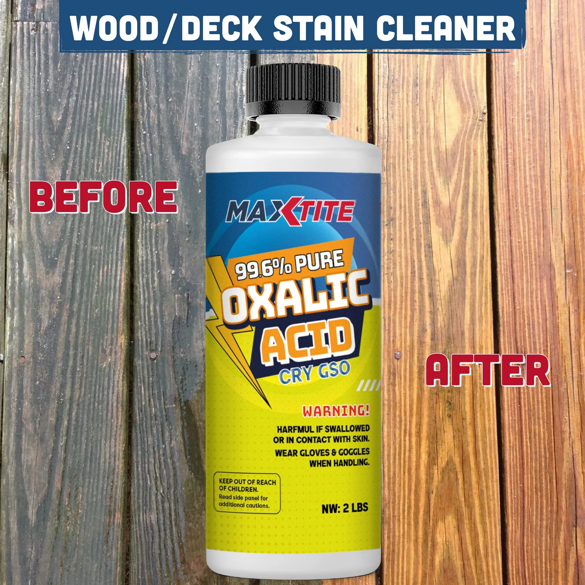 Oxalic Acid (8 lbs) 99.6% Pure - Metal & Wood Cleaning and Bleaching, Rust Removal (C2H2O4) - HDPE Container w/Resealable Child Resistant Cap - Image 3