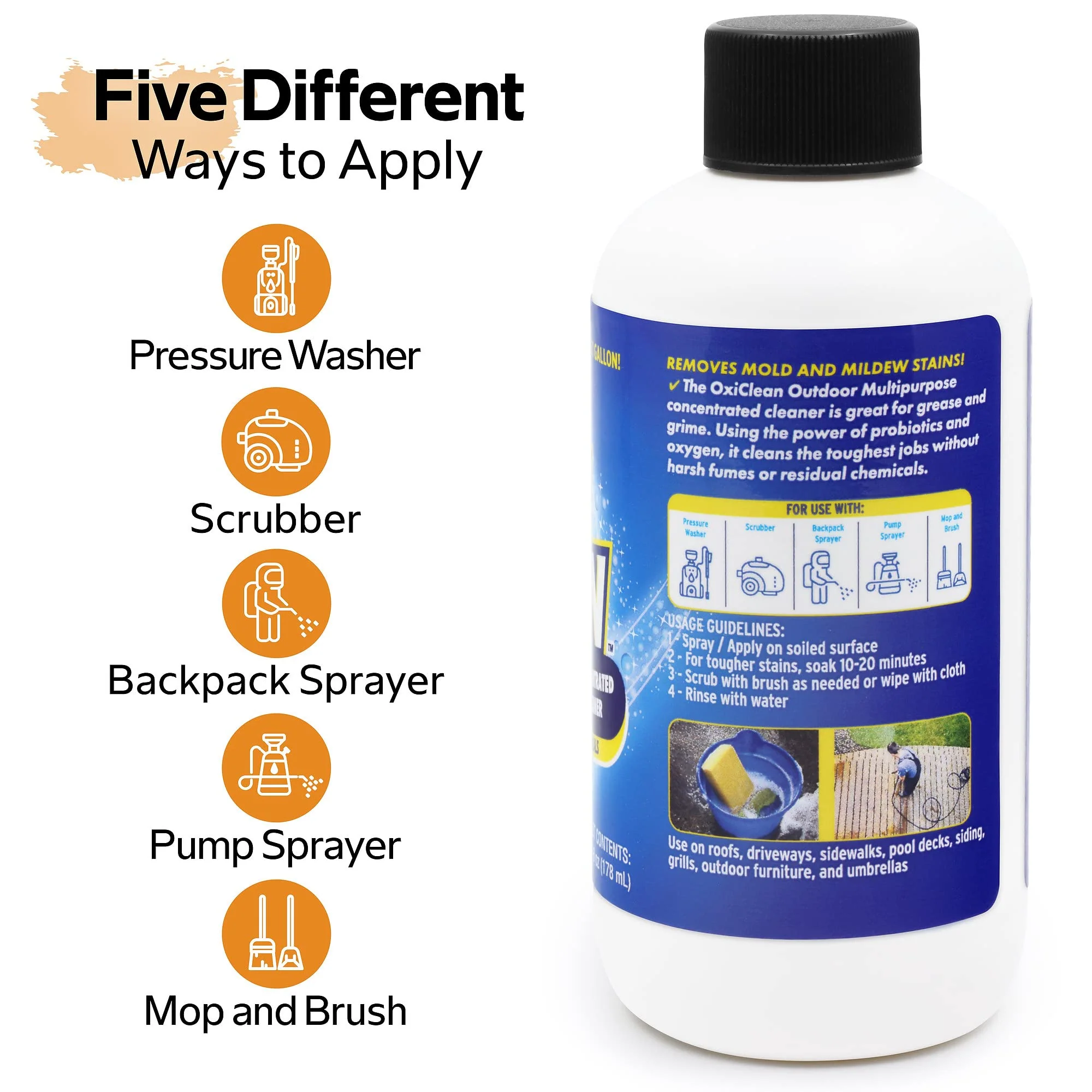 OxiClean Outdoor Multipurpose Super Concentrated Cleaner - Makes 4 Gallons Stain Remover Driveway for Concrete (4 Pack 6oz Bottle = Gallons) White 24 Fl Oz - Image 5
