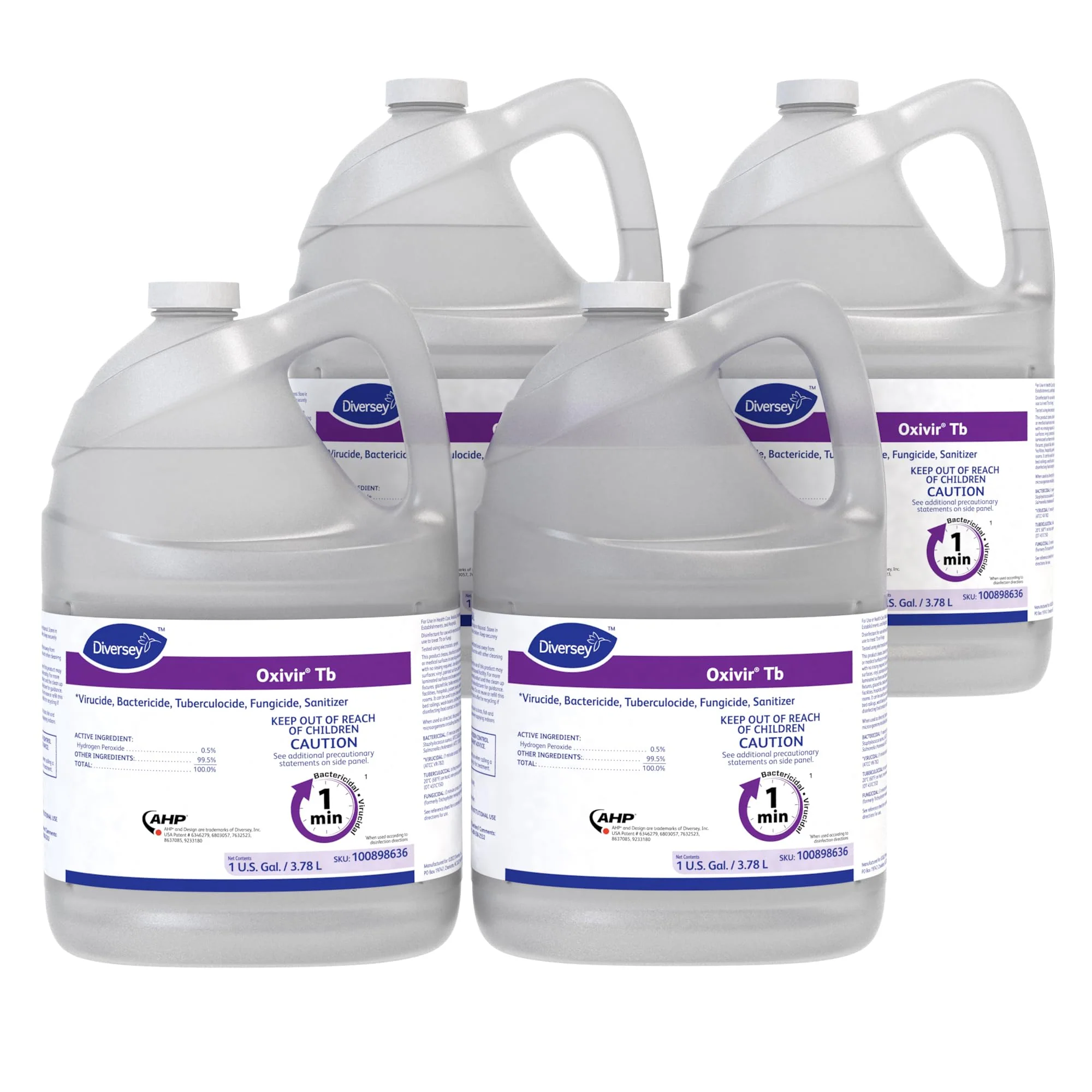 Oxivir Diversey 100898636 Tb One-Step Liquid Disinfectant Cleaner, Hospital Grade Accelerated Hydrogen Peroxide AHP, No Fragrance Added, Ready-to-Use, 1-Gallon (Pack of 4)