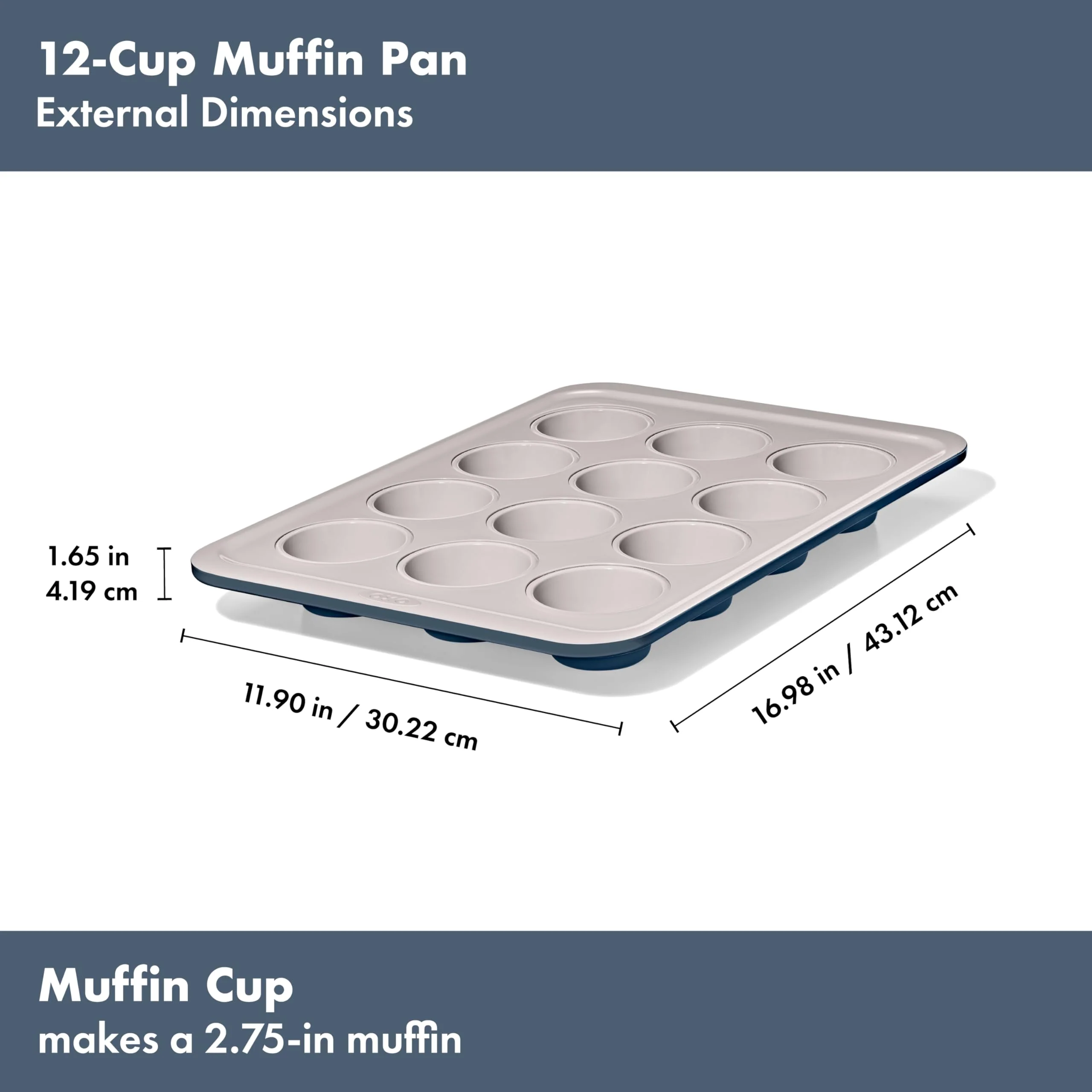 OXO Good Grips Non-Stick Pro Ceramic Coated Metal Bakeware 12 Cup Muffin Pan – Storm Blue - Image 2