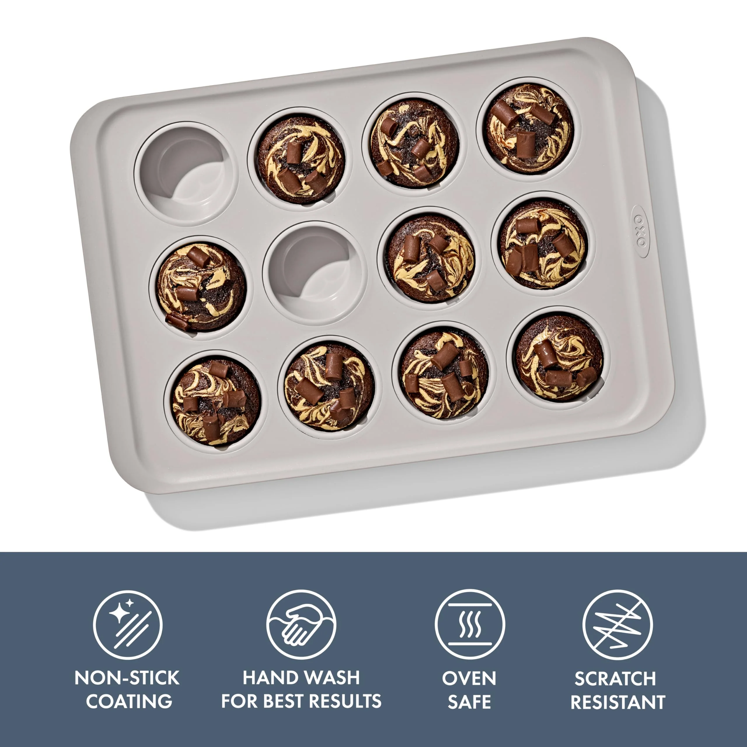OXO Good Grips Non-Stick Pro Ceramic Coated Metal Bakeware 12 Cup Muffin Pan – Storm Blue - Image 6