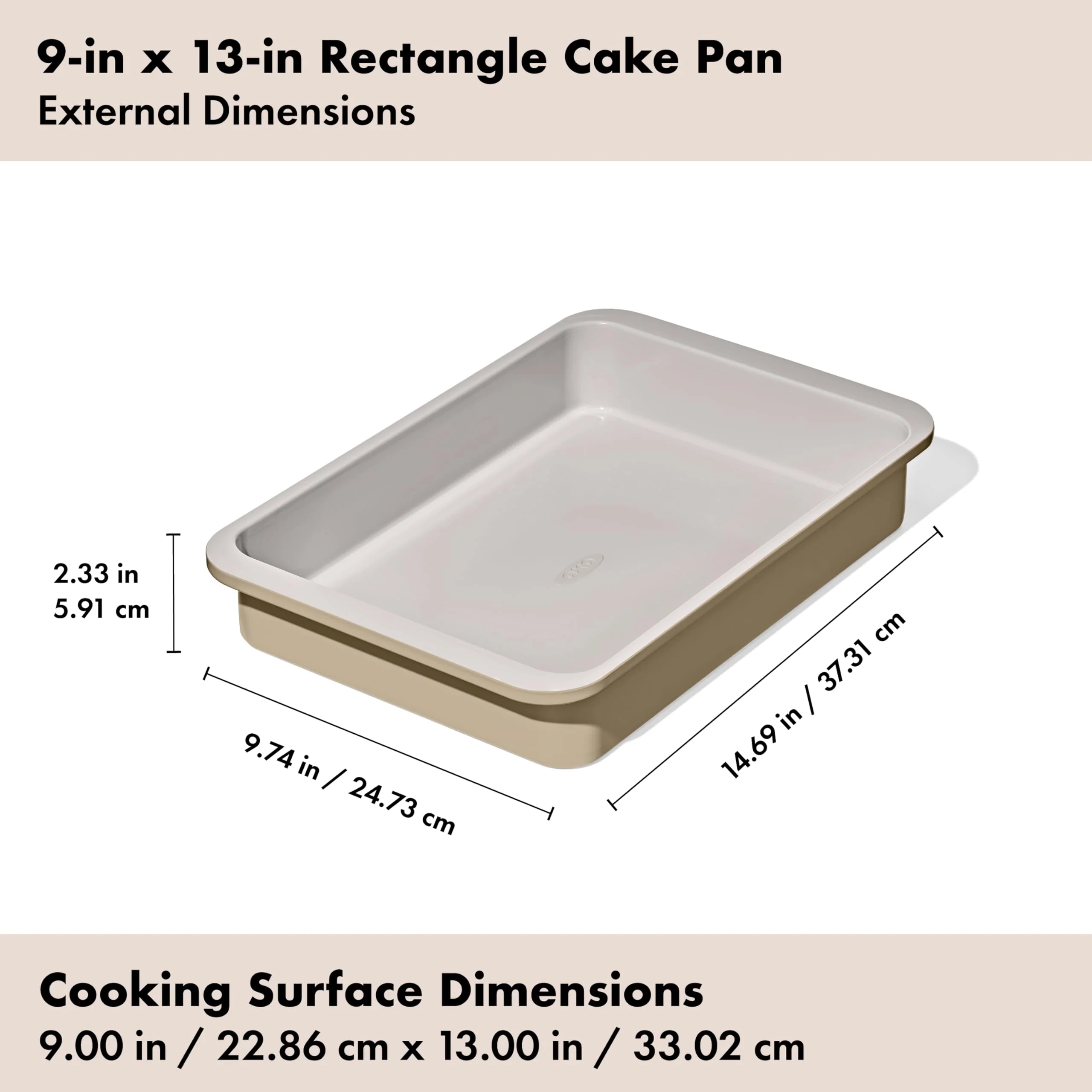 OXO Good Grips Non-Stick Pro Ceramic Coated Metal Bakeware 9” x 13” Cake Pan – Biscuit - Image 2