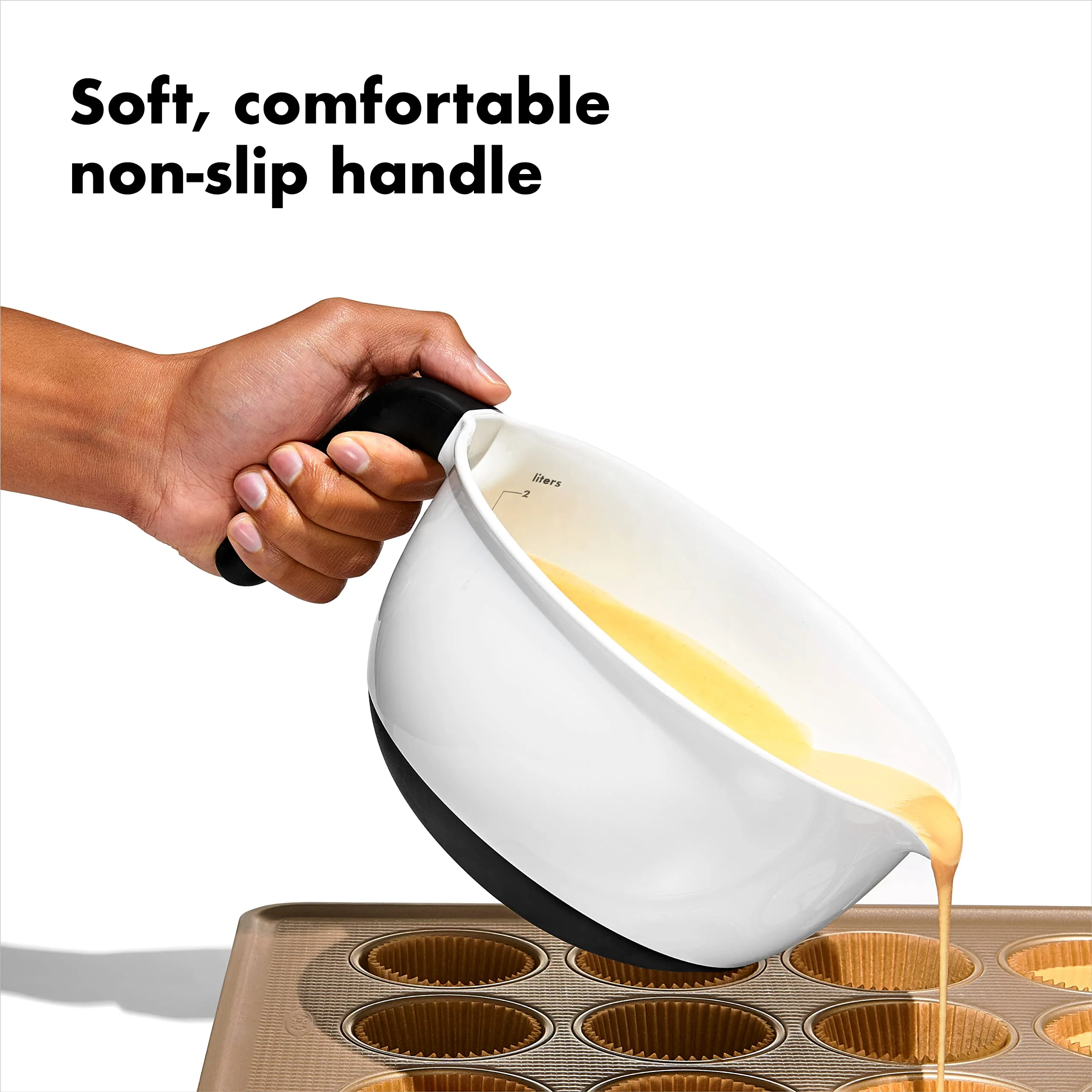 OXO Good Grips Precision Batter Dispenser & Good Grips 2QT Batter Mixing Bowl, White - Image 2