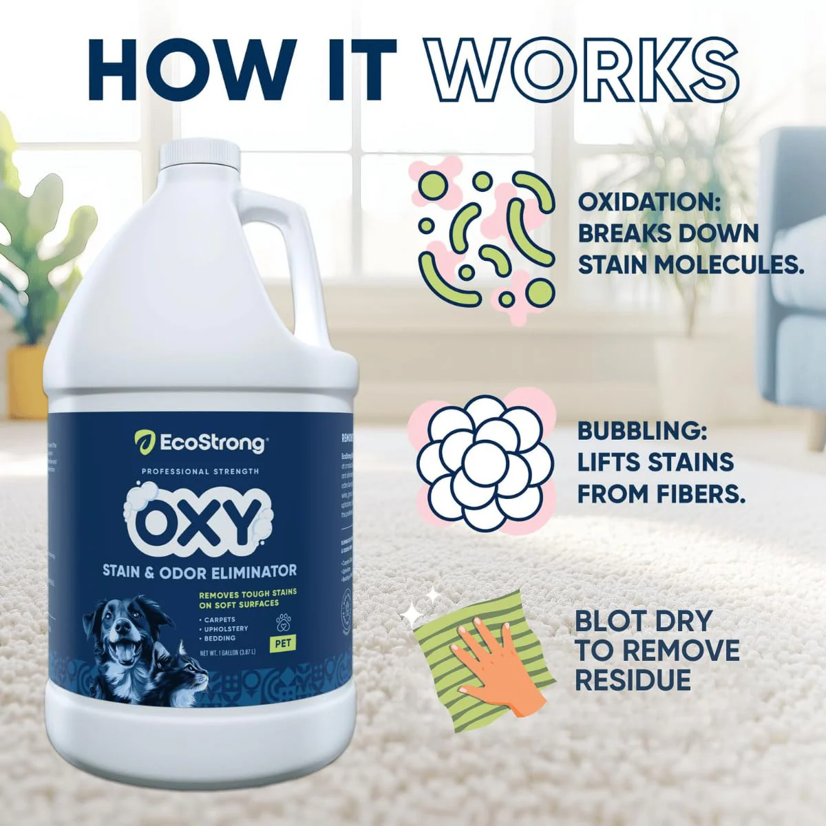Oxy Pet Carpet Cleaner Spray | Pet Stain Remover for Pet Urine, Cat Pee, Dog Poop | Deep Spot Treating Action on Carpeting, Upholstery, Laundry, Pet Beds & More (128 Fl Oz) - Image 6