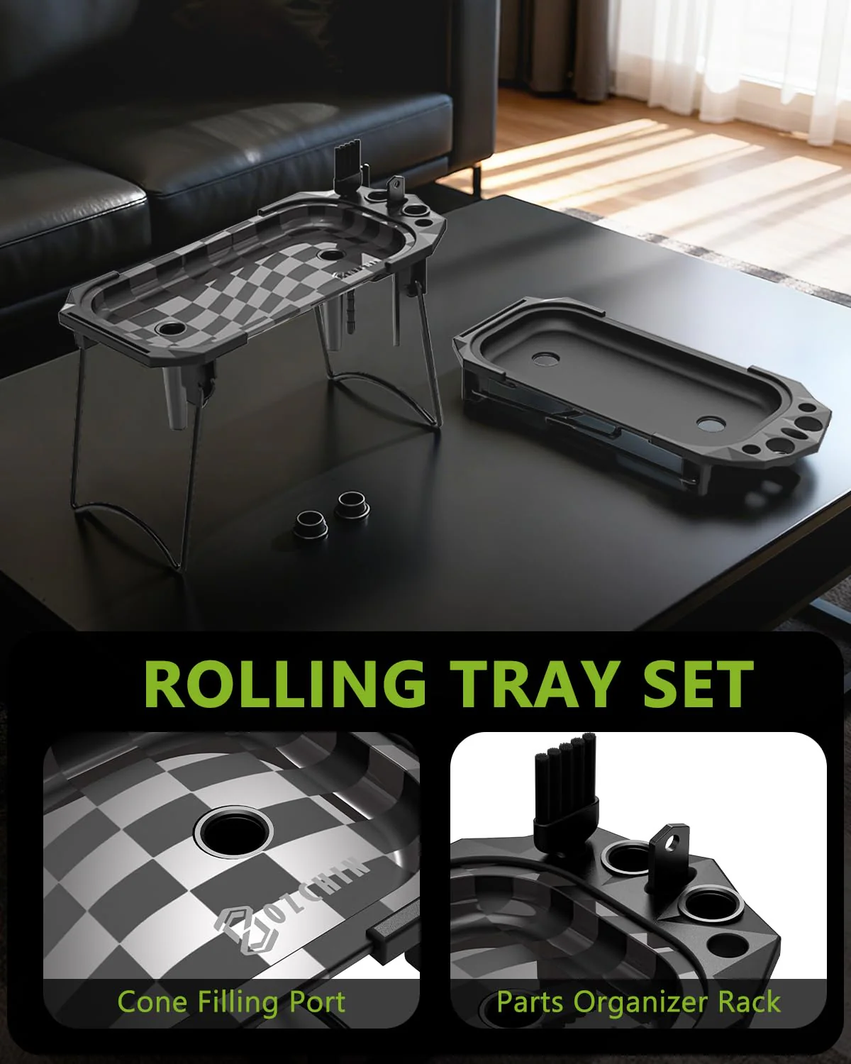 OZCHIN Foldable Metal Tray Set, Stylish Tray with Cleaning Brush & Scoop Card, Portable Space-Saving Organizer for Home or Travel, Great - Image 4