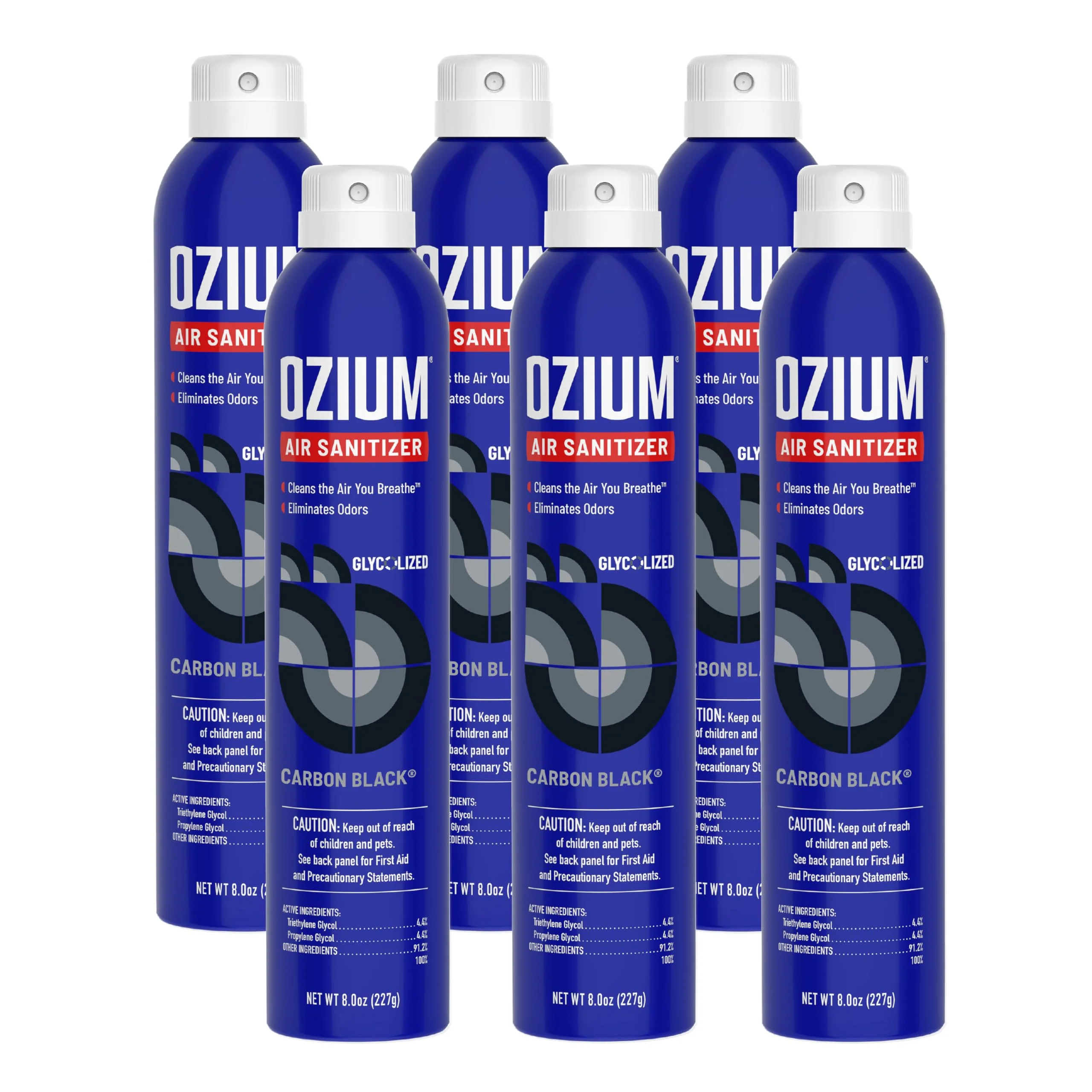 Ozium Air Sanitizer Spray - Room Odor Eliminator for Home, Car, and Office - Carbon Black - 8 oz Can - 6 Pack