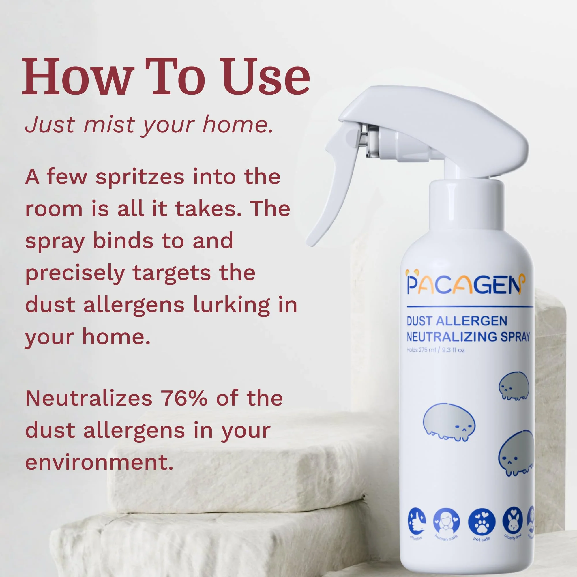 Pacagen Dust Allergen Neutralizing Spray for Humans - Perfect for Home Use, Immediate Results, Easy to Use, and Pet Friendly - A Few Sprays Away from A Clear Day - Image 6