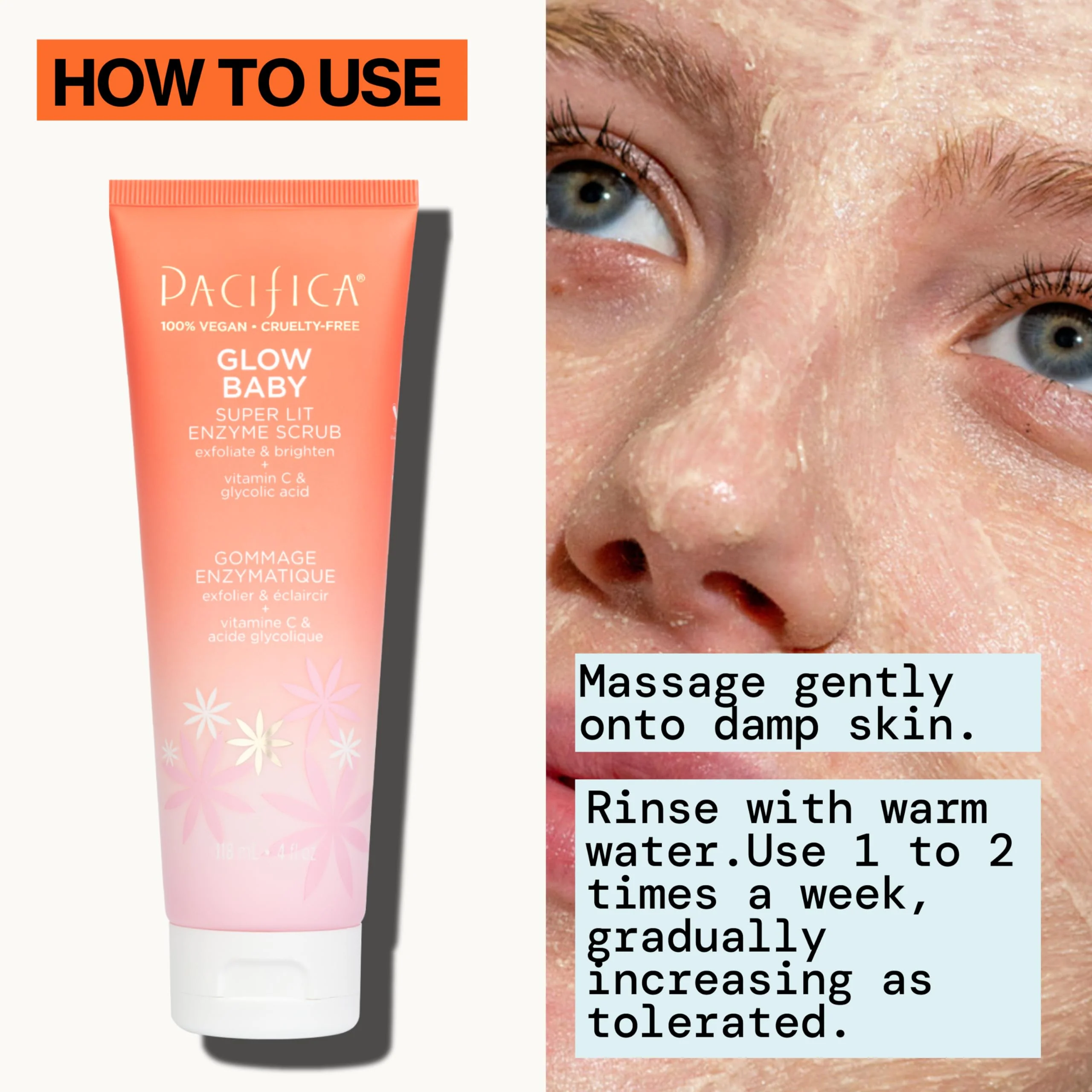 Pacifica Glow Baby Exfoliating Face Scrub, Brightening Enzyme Facial Cleanser w/ Vitamin C & Glycolic Acid for Radiant Smooth Skin, Unclogs Pores & Removes Dead Skin, Microbead-Free Vegan (4 fl oz) - Image 10