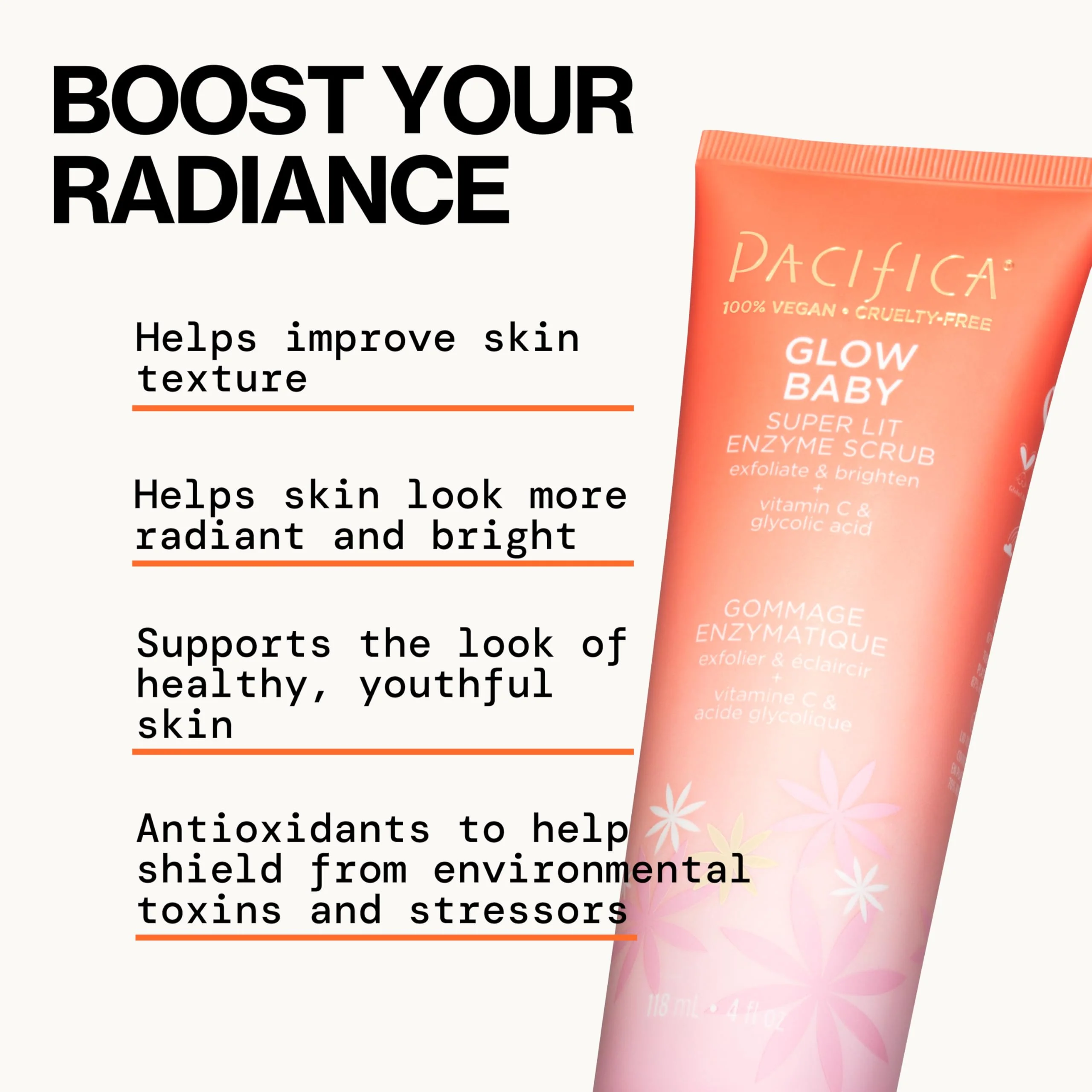 Pacifica Glow Baby Exfoliating Face Scrub, Brightening Enzyme Facial Cleanser w/ Vitamin C & Glycolic Acid for Radiant Smooth Skin, Unclogs Pores & Removes Dead Skin, Microbead-Free Vegan (4 fl oz) - Image 14
