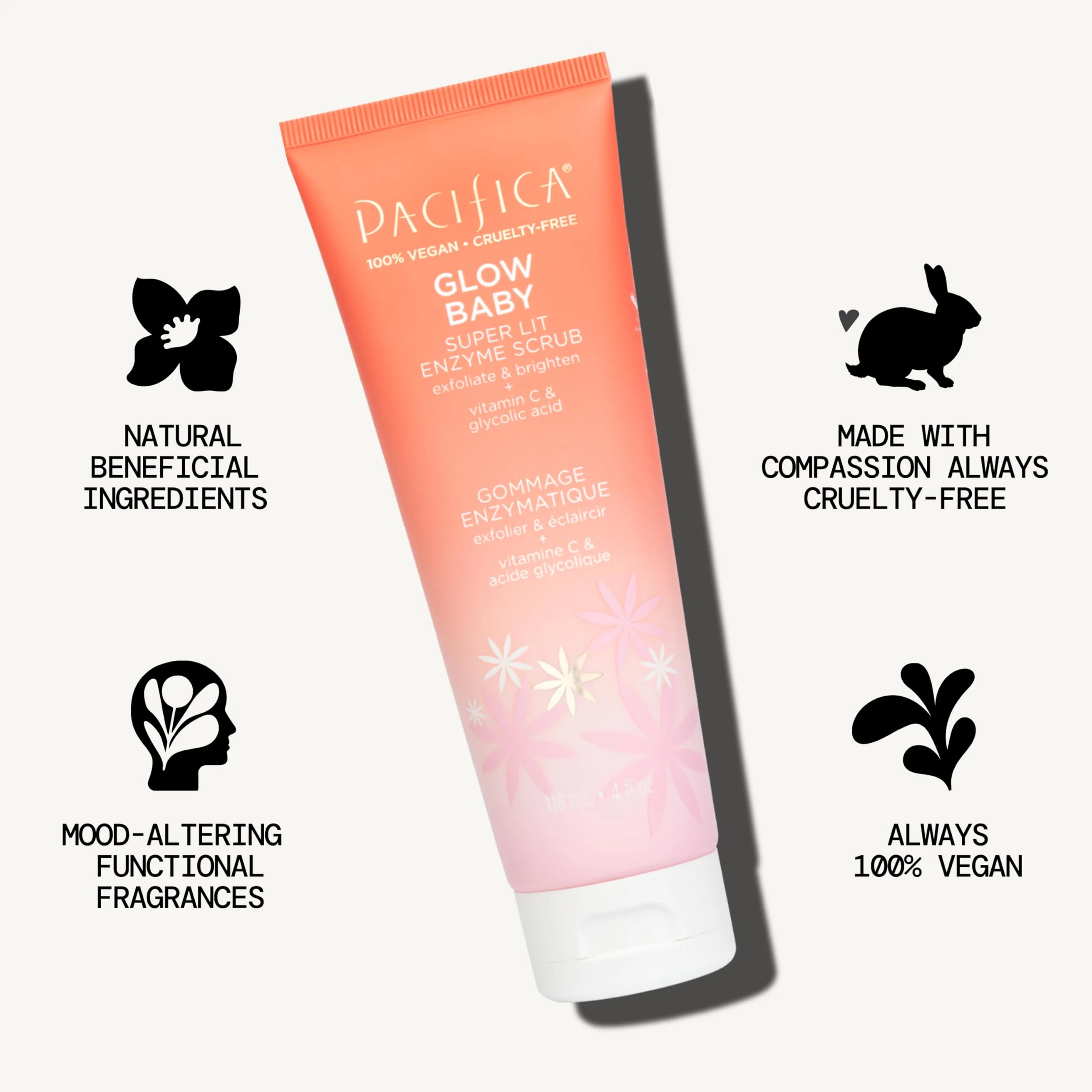 Pacifica Glow Baby Exfoliating Face Scrub, Brightening Enzyme Facial Cleanser w/ Vitamin C & Glycolic Acid for Radiant Smooth Skin, Unclogs Pores & Removes Dead Skin, Microbead-Free Vegan (4 fl oz) - Image 9